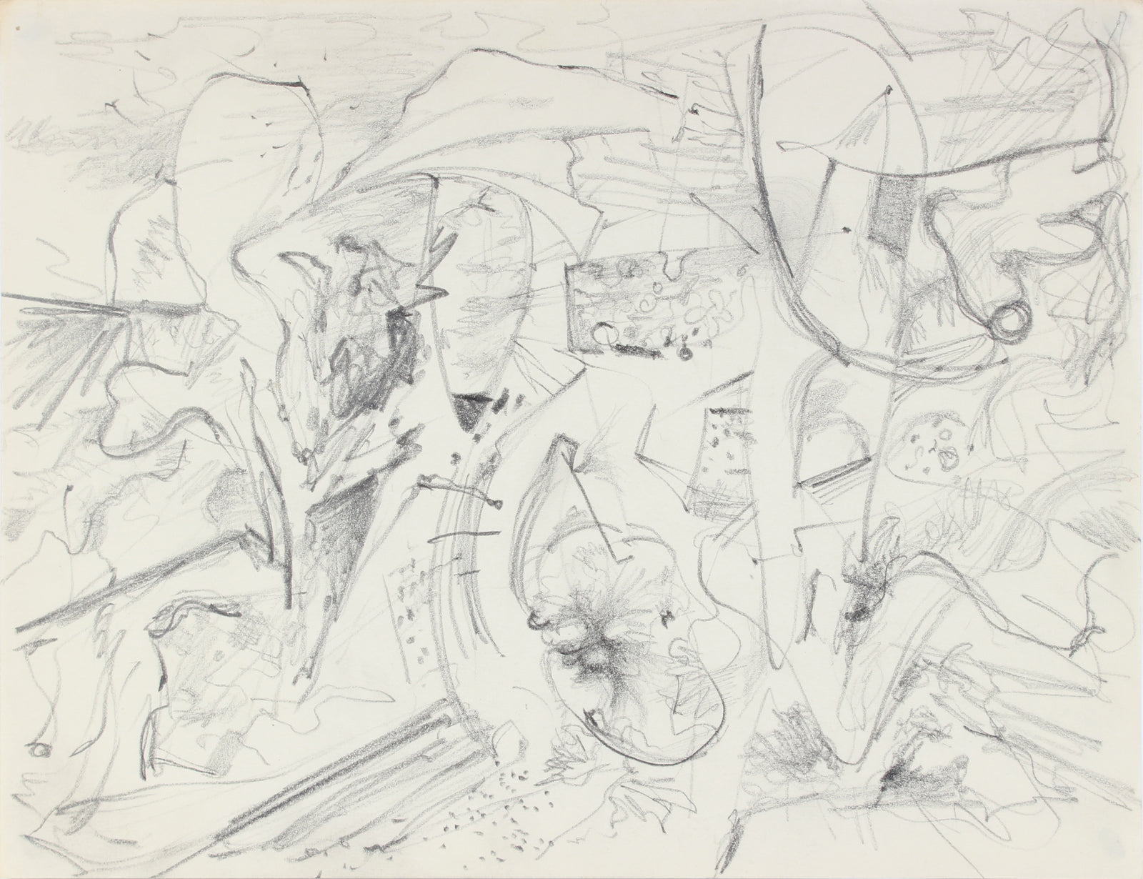 Hectic Vintage Abstract Sketch <br>1940-50s Graphite <br><br>#A8466