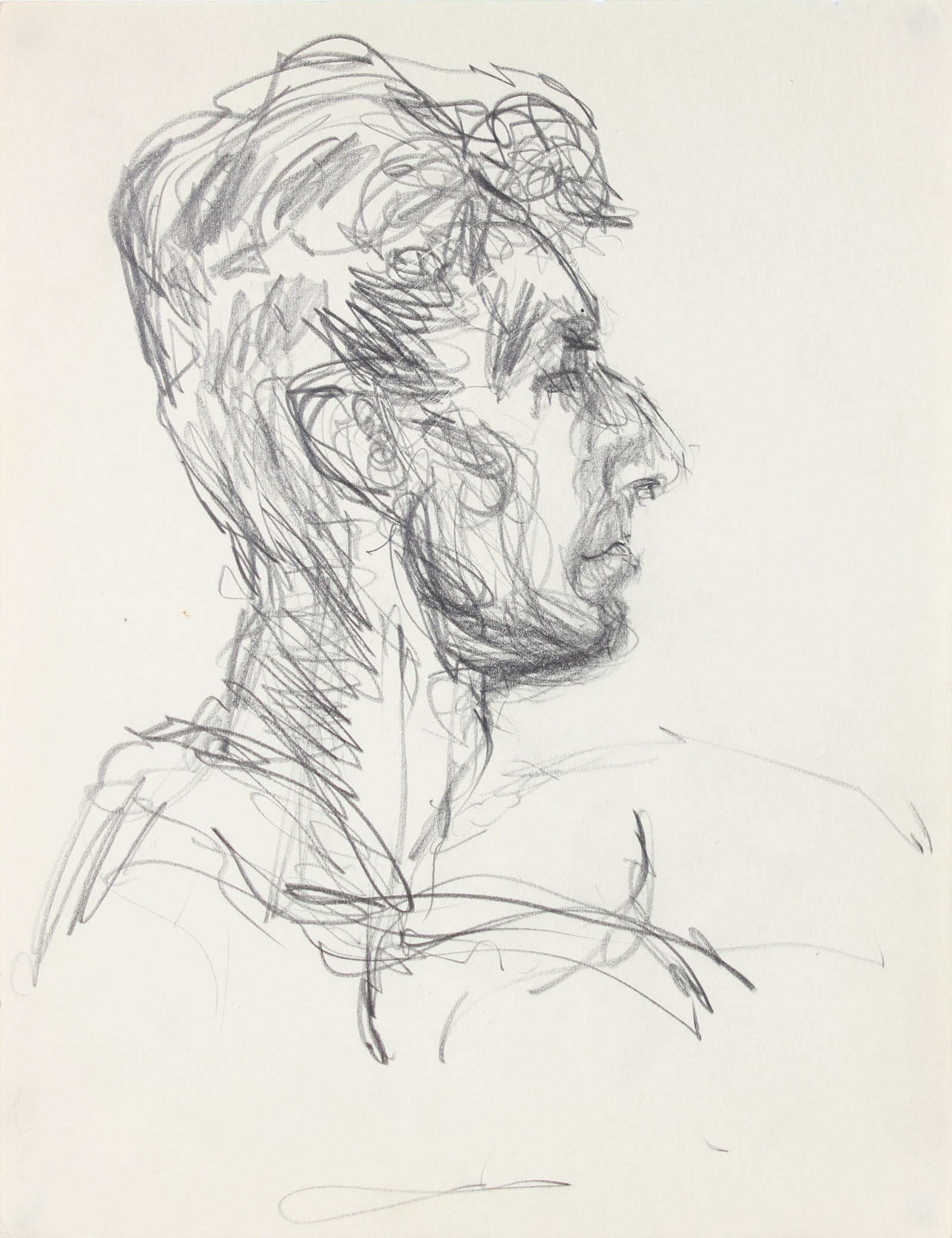 Expressive Male Portrait Study <br>1940-50s Graphite <br><br>#A8470
