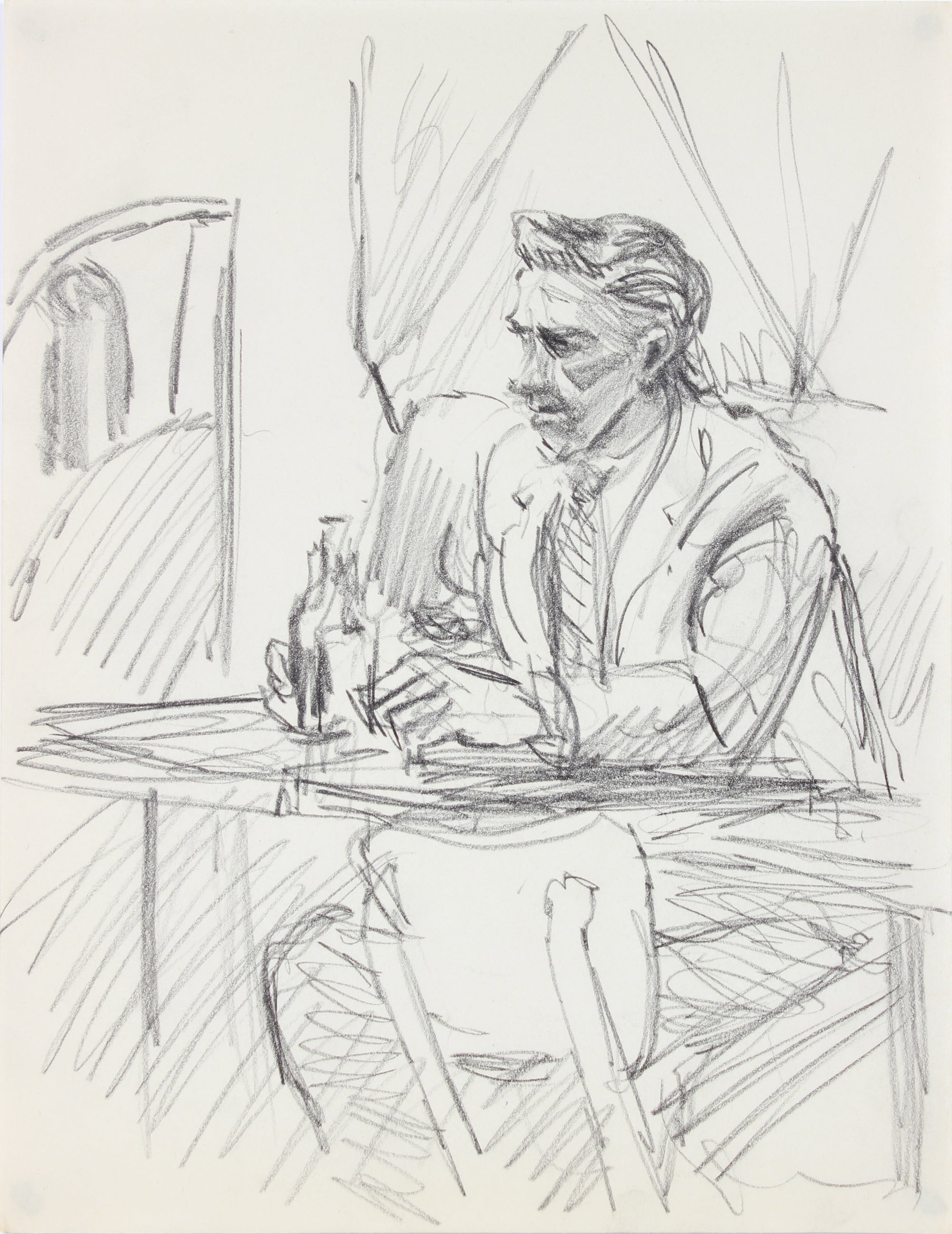 At the Bar, Modernist Scene <br>1940-50s Graphite <br><br>#A8472