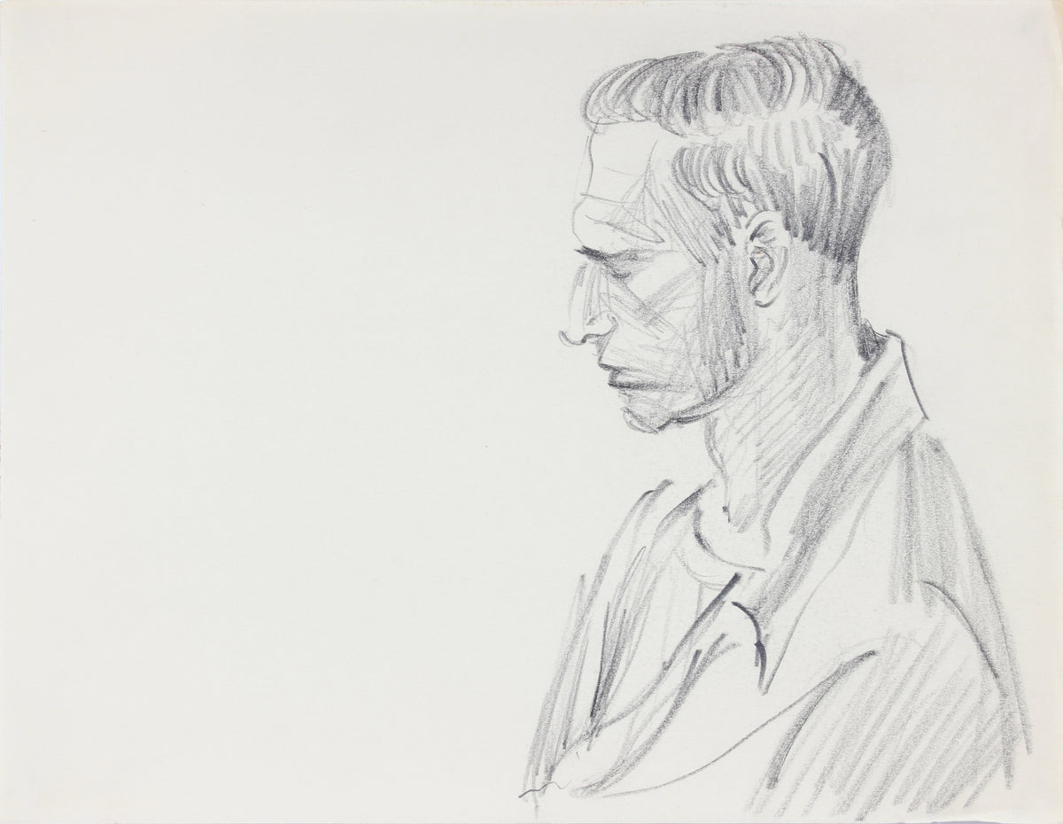 Pensive Male Portrait Study &lt;br&gt;1940-50s Graphite &lt;br&gt;&lt;br&gt;#A8475