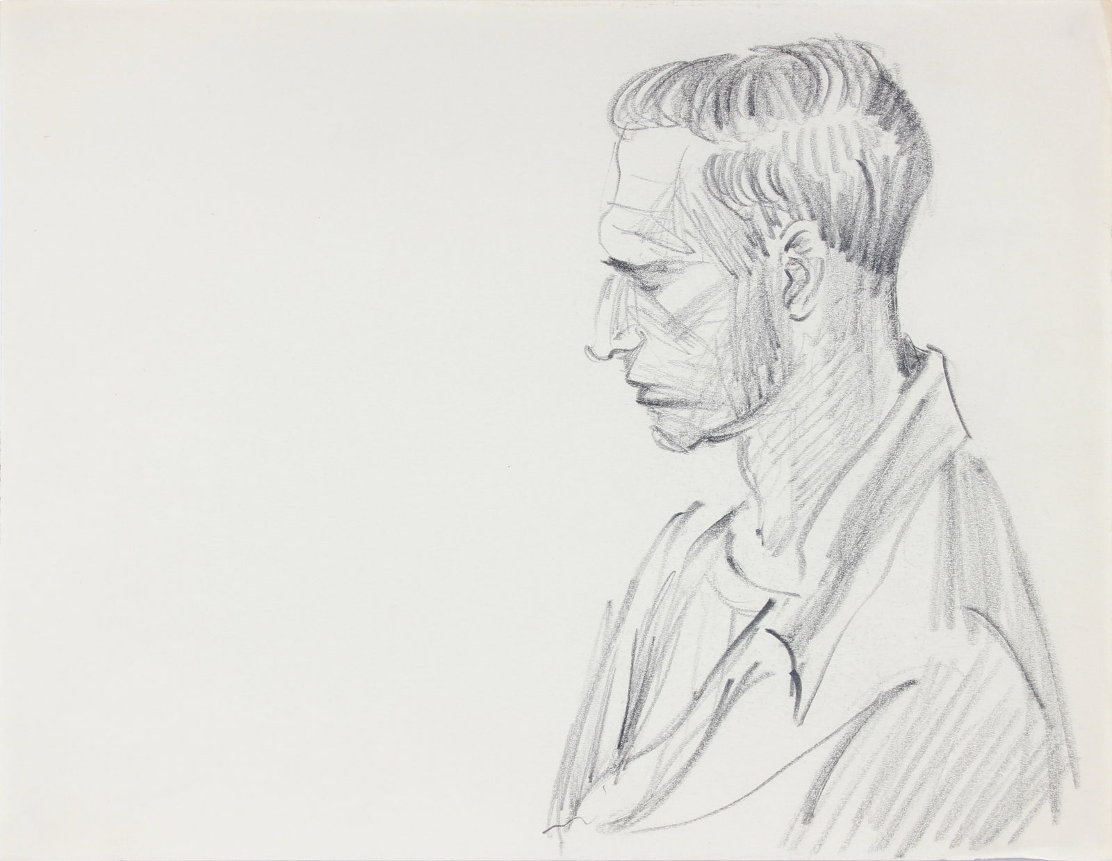 Pensive Male Portrait Study <br>1940-50s Graphite <br><br>#A8475