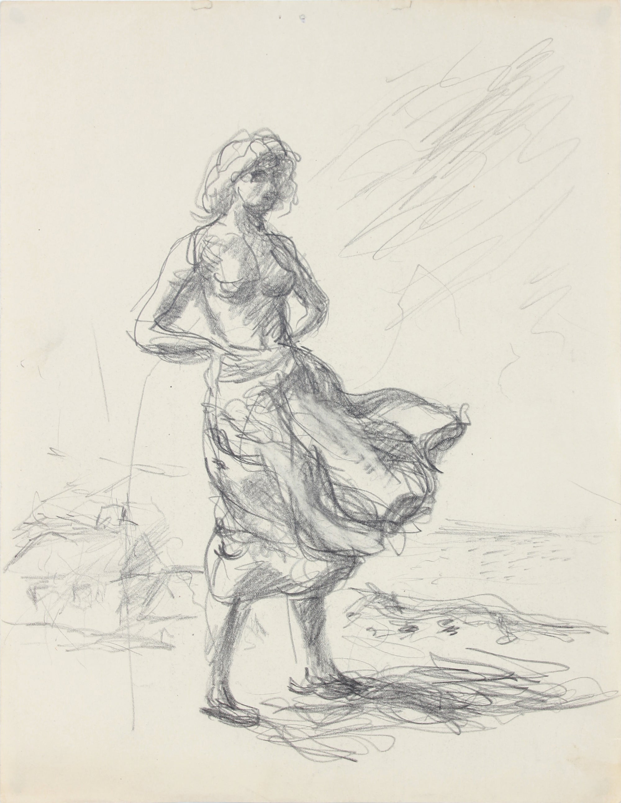 Braced in the Wind - Modernist Drawing <br>1940-50s Graphite <br><br>#A8477