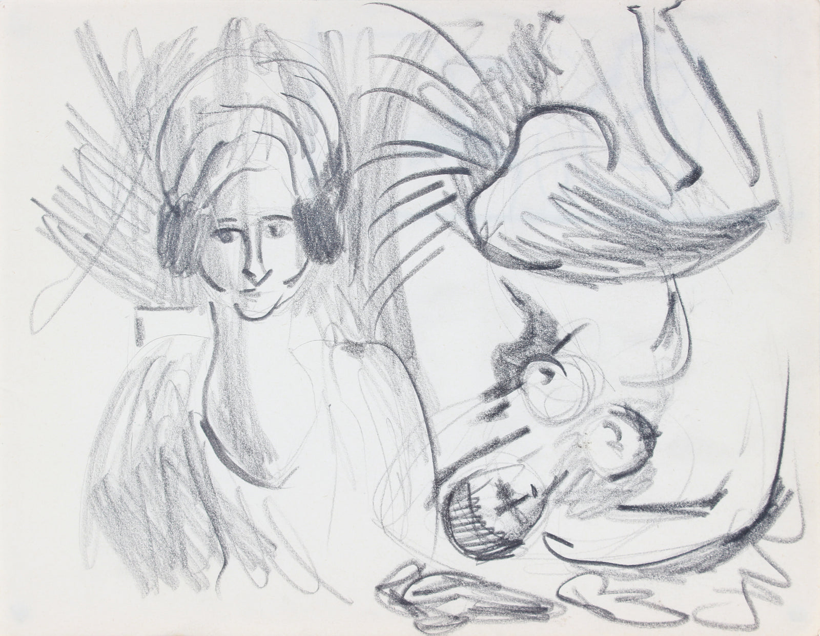 Two Surreal Female Figures <br>1940-50s Graphite <br><br>#A8478