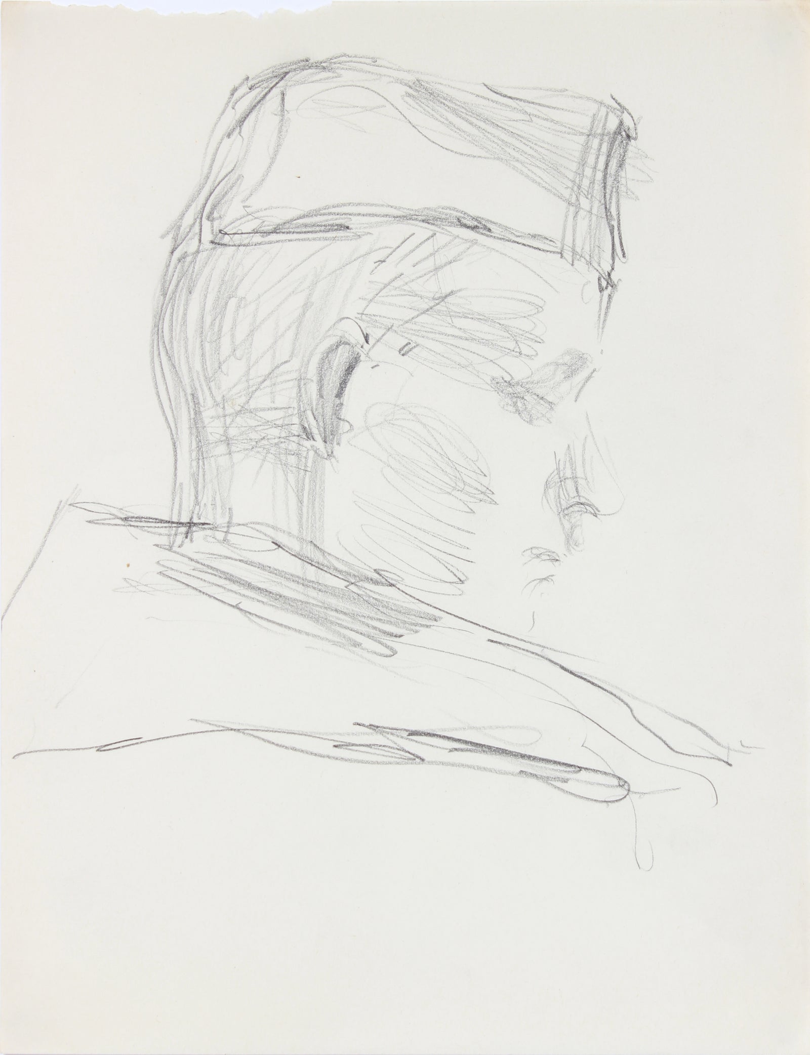 Expressionist Soldier Sketch <br>1940-50s Graphite <br><br>#A8479