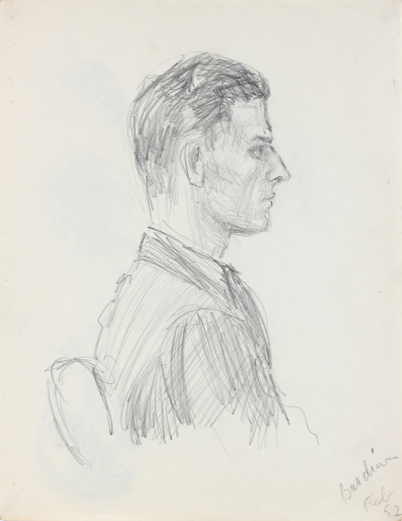 Seated Man in Profile <br>1940-50s Graphite <br><br>#A8481