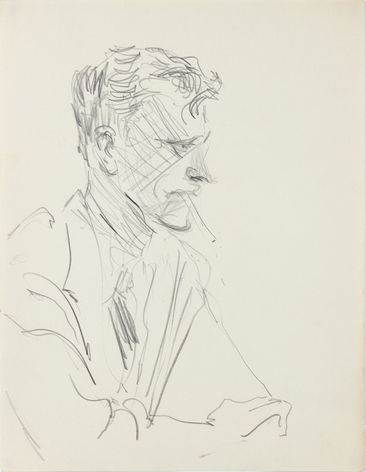 Smoking Man in Profile &lt;br&gt;1940-50s Graphite &lt;br&gt;&lt;br&gt;#A8526