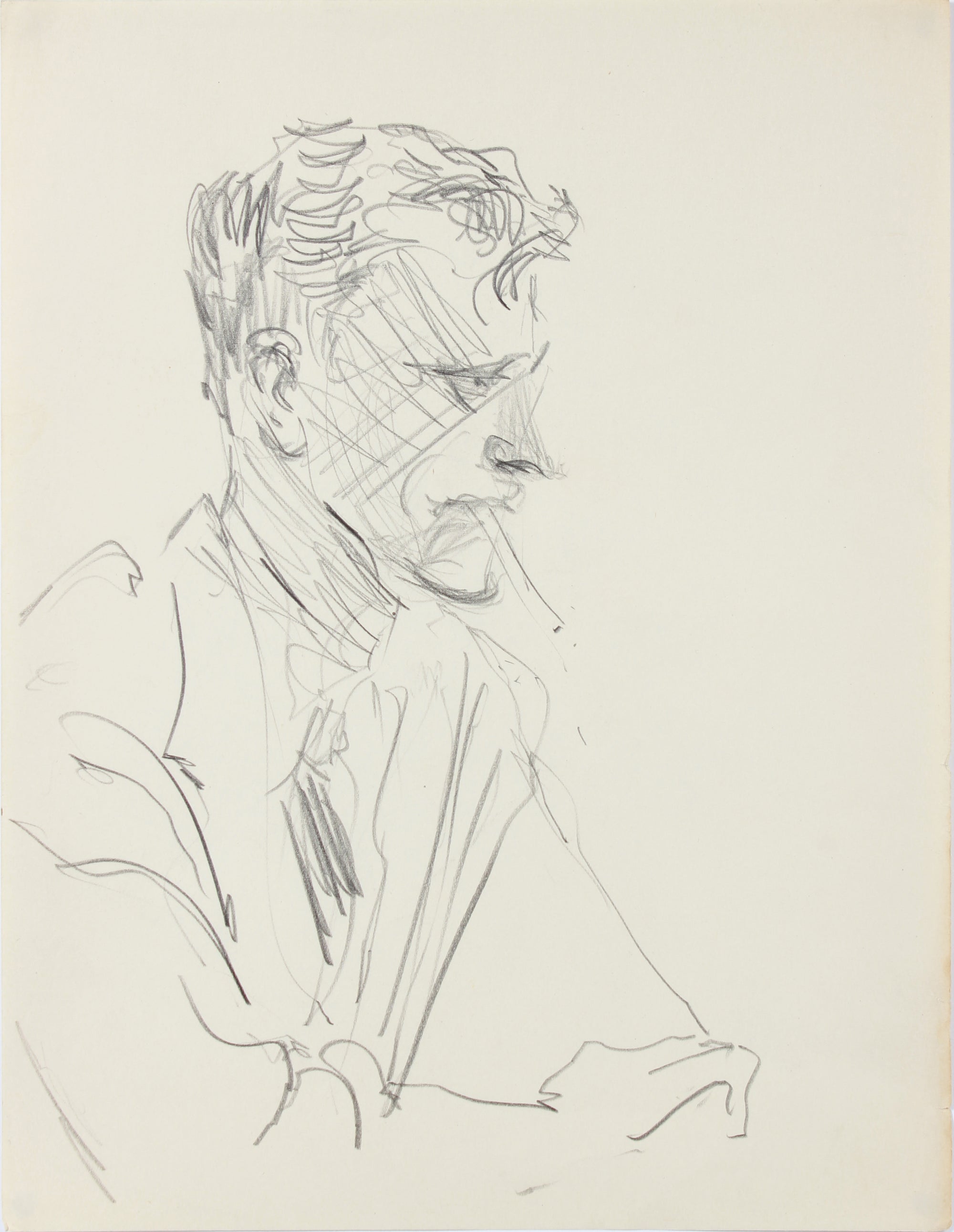 Smoking Man in Profile <br>1940-50s Graphite <br><br>#A8526