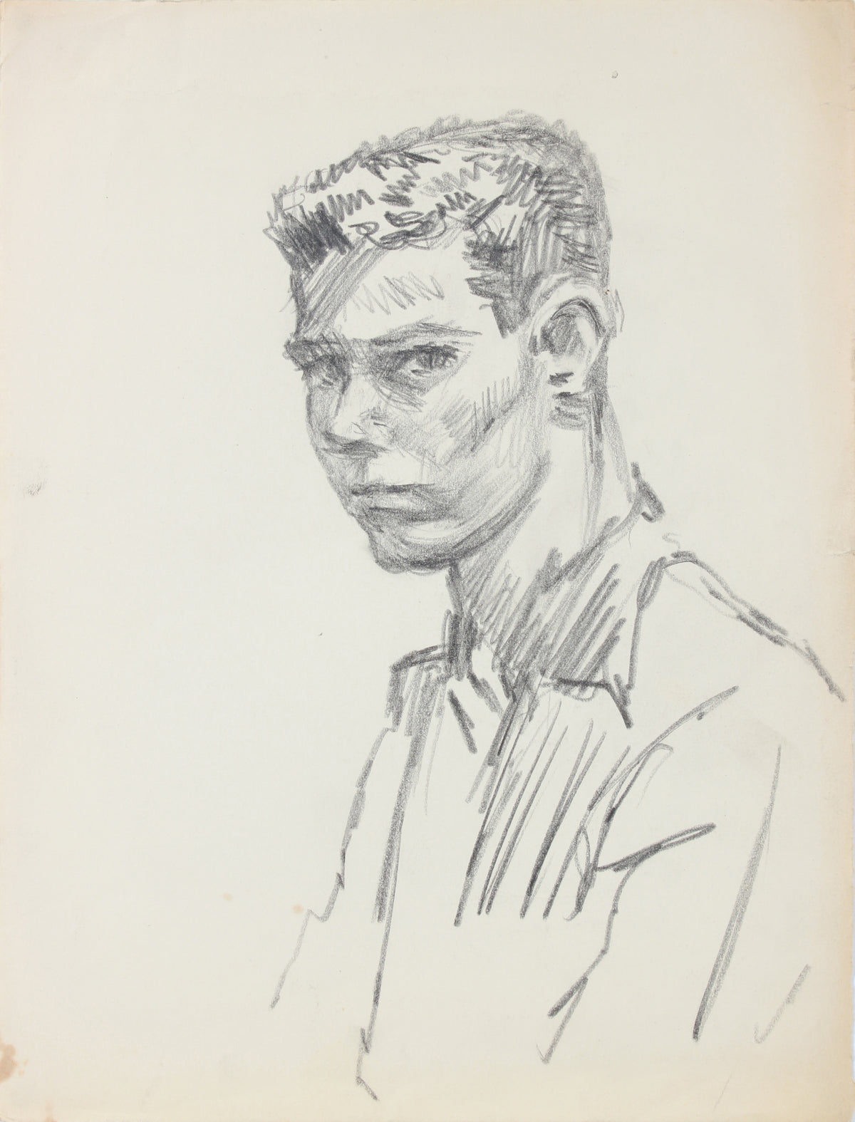 Striking Portrait Study &lt;br&gt;1940-50s Graphite &lt;br&gt;&lt;br&gt;#A8527