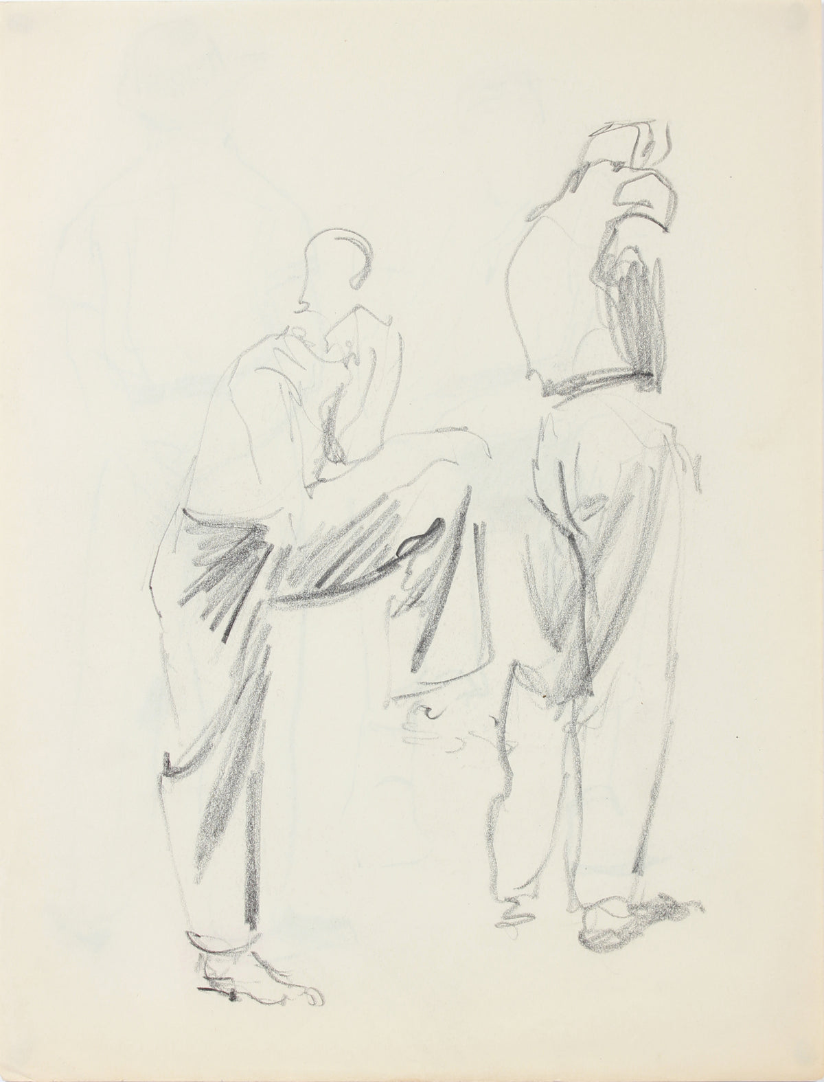Stylized Sketch of Two Male Figures &lt;br&gt;1940-50s Graphite &lt;br&gt;&lt;br&gt;#A8531