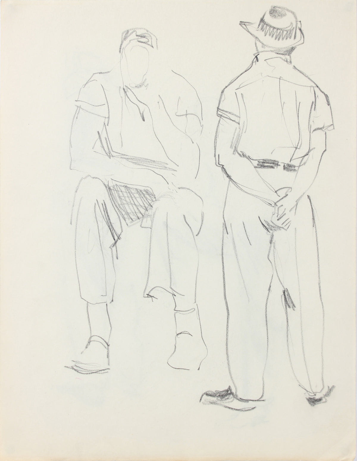 Stylized Sketch of Two Male Figures <br>1940-50s Graphite <br><br>#A8531