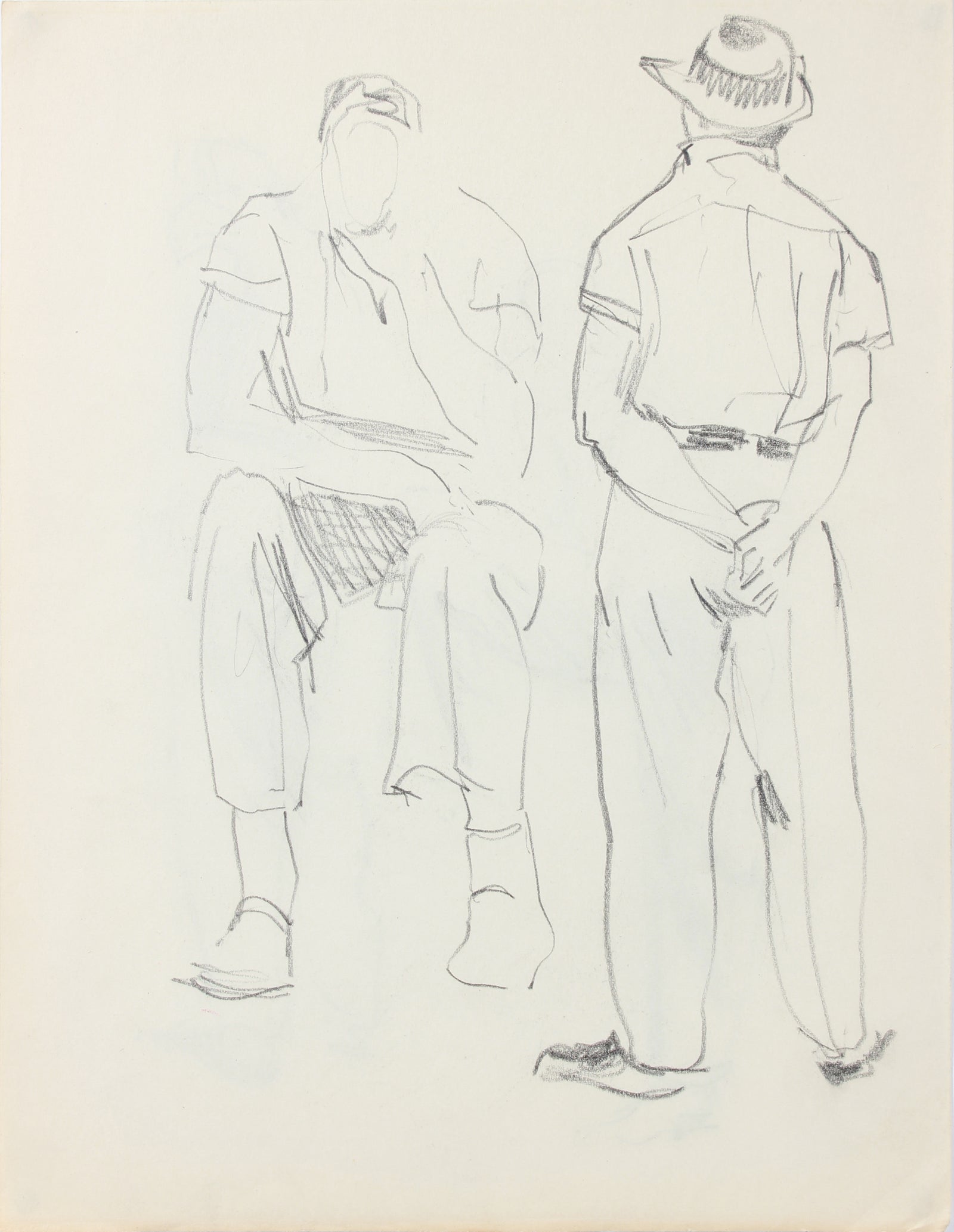 Stylized Sketch of Two Male Figures <br>1940-50s Graphite <br><br>#A8531