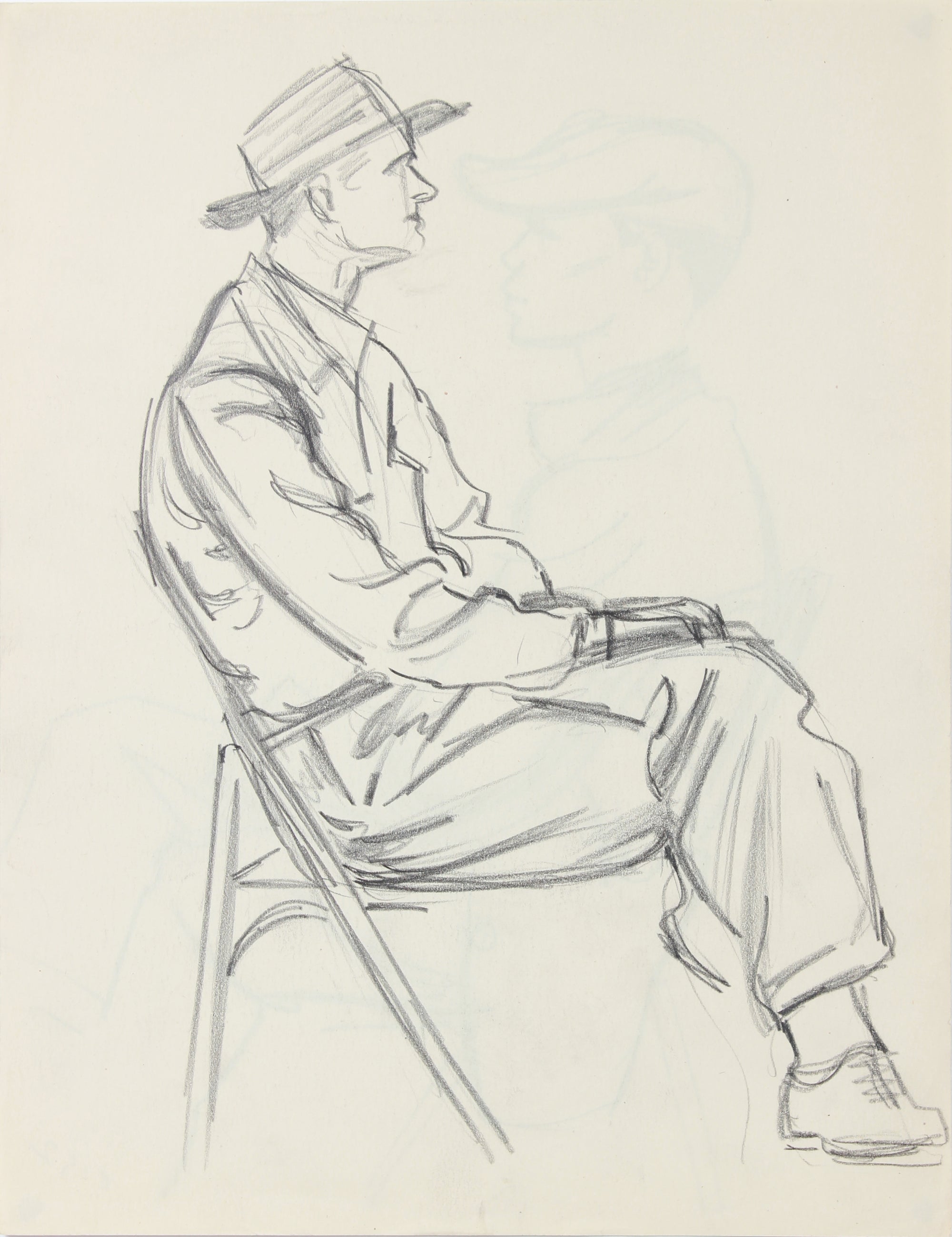 Modernist Seated Gentleman <br>1940-50s Graphite <br><br>#A8535