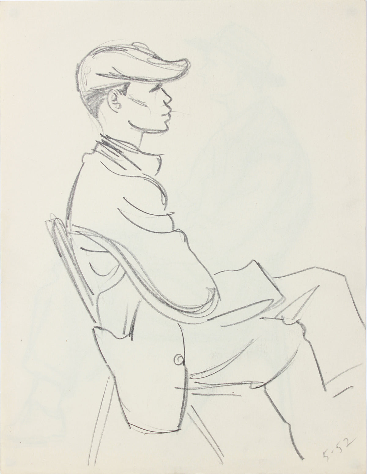 Modernist Seated Gentleman <br>1940-50s Graphite <br><br>#A8535