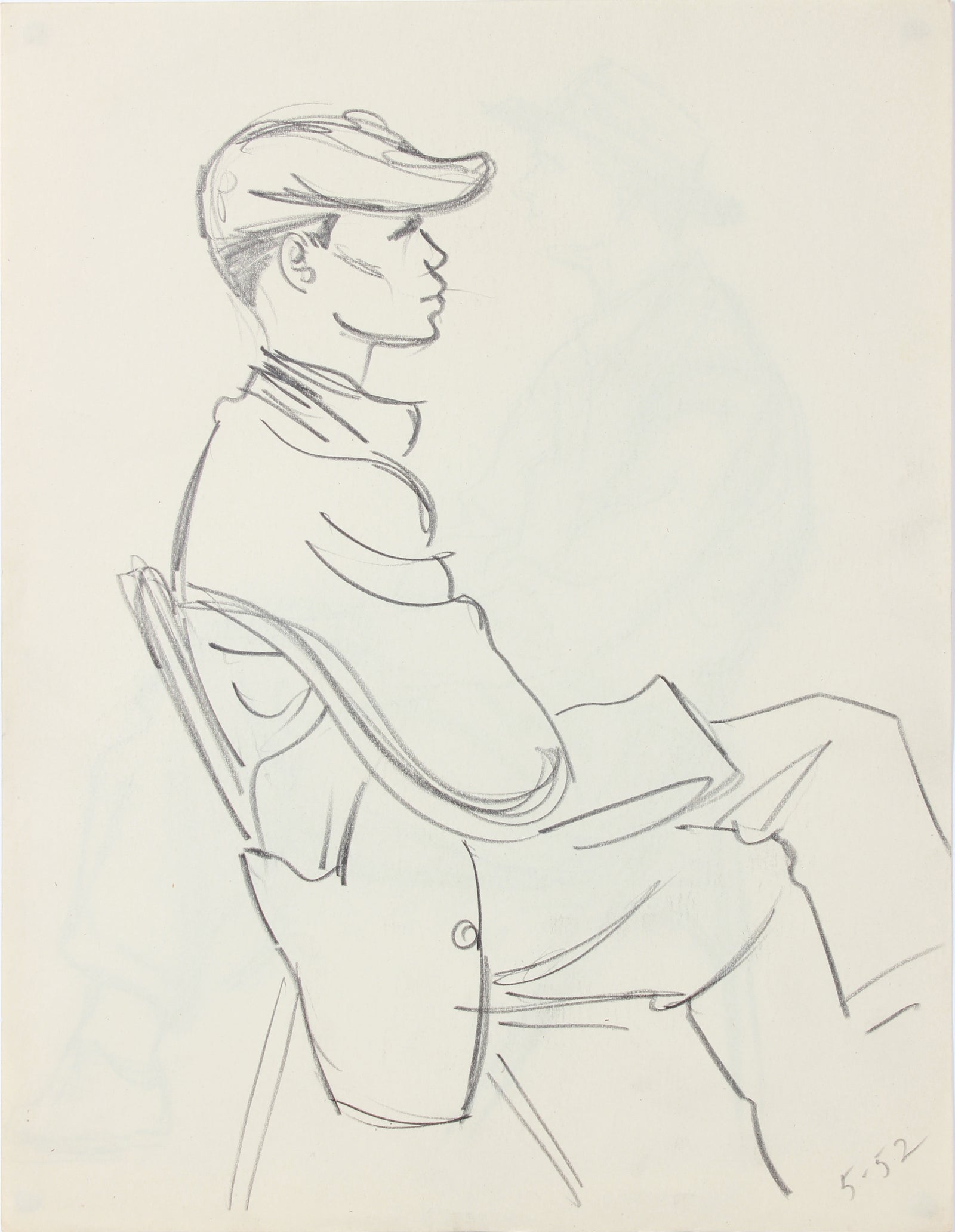 Modernist Seated Gentleman <br>1940-50s Graphite <br><br>#A8535