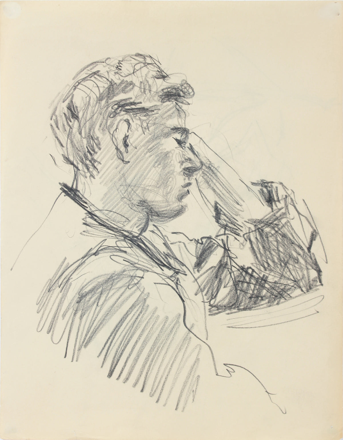 Relaxed Male Portrait Study &lt;br&gt;1940-50s Graphite &lt;br&gt;&lt;br&gt;#A8537