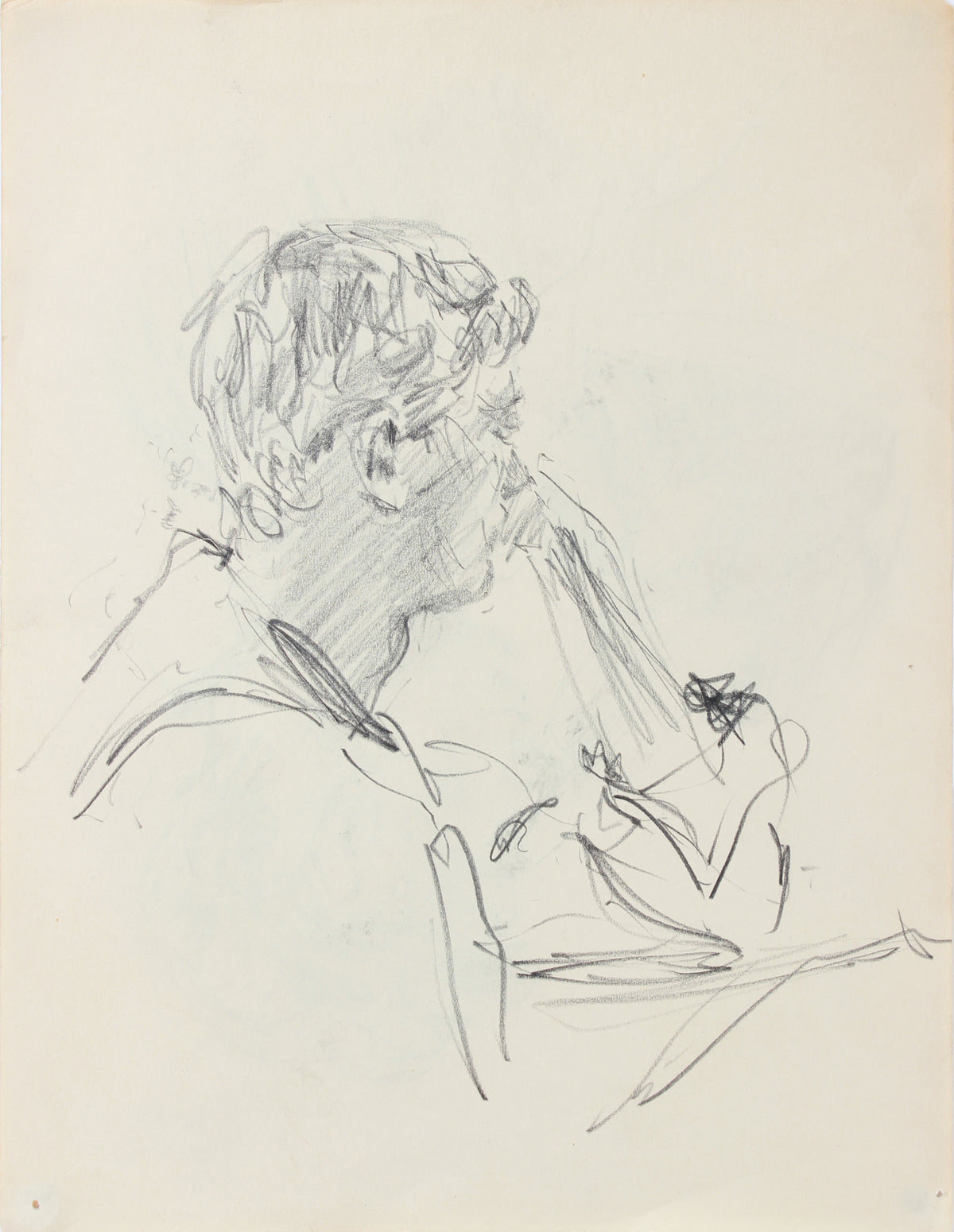 Relaxed Male Portrait Study <br>1940-50s Graphite <br><br>#A8537