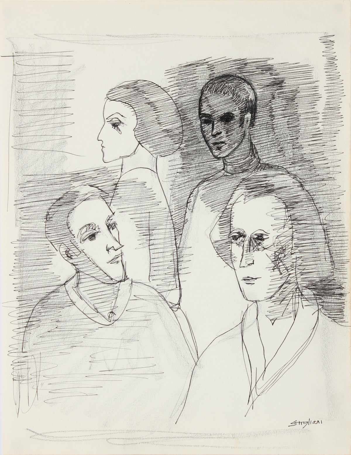 Four Modernist Figures &lt;br&gt;1971 Gouache &amp; Ink &lt;br&gt;&lt;br&gt;#A8779
