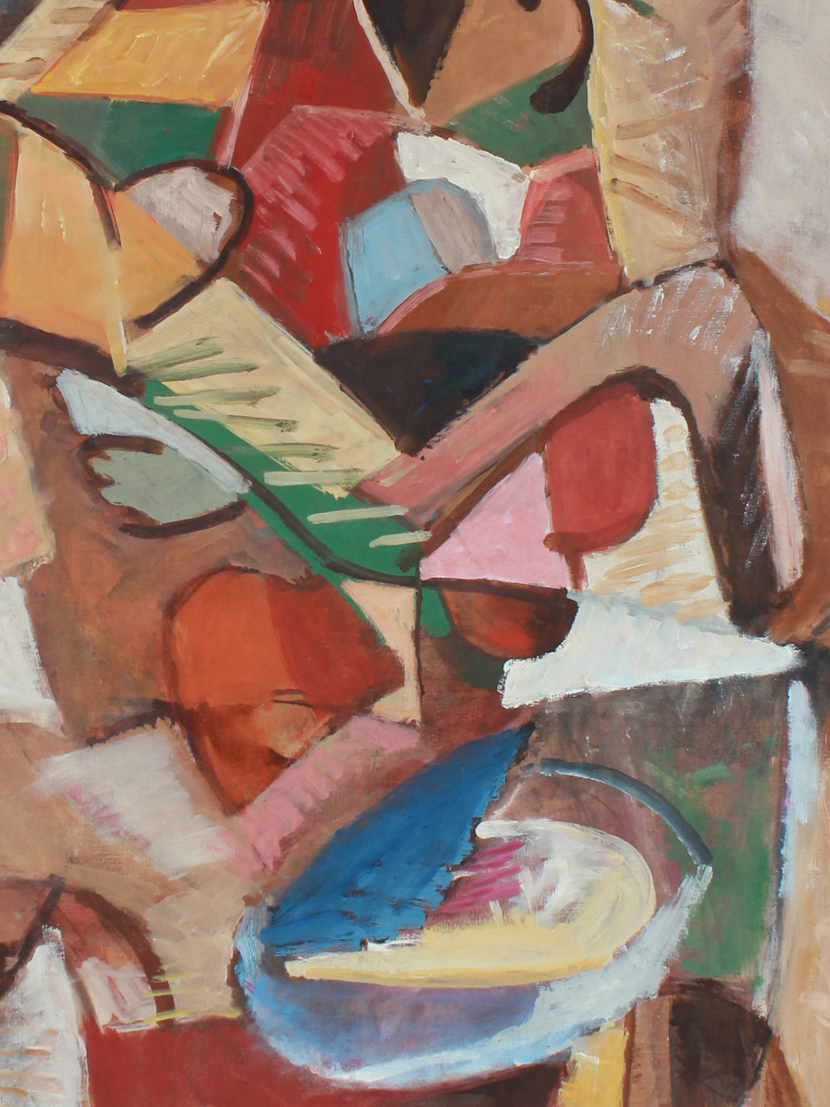 Cubist Deconstructed Still Life Scene <br>Mid Century Oil <br><br>#A8789
