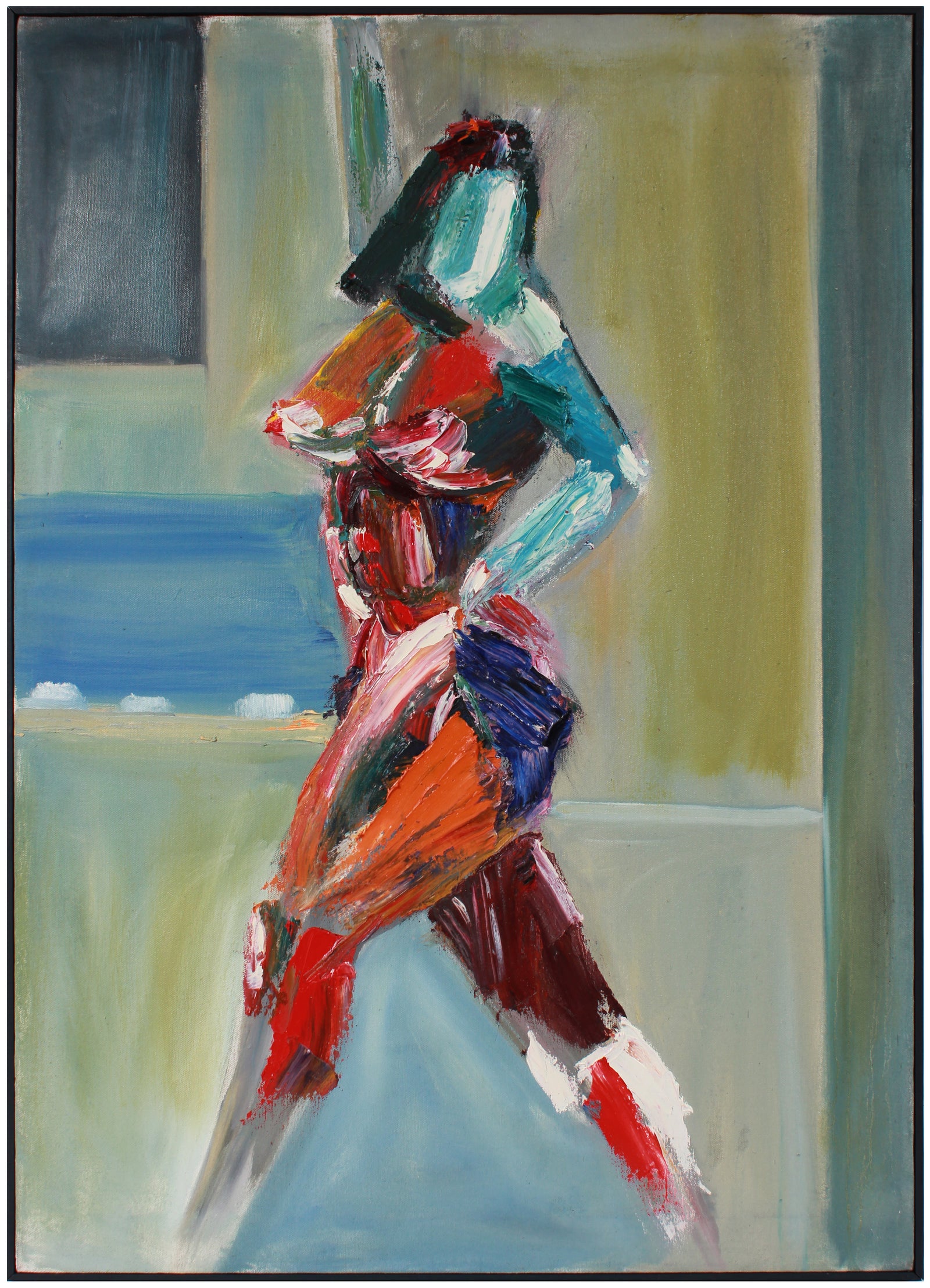 Abstracted Standing Female Figure <br>Mid-Late 20th Century Oil <br><br>#A8903