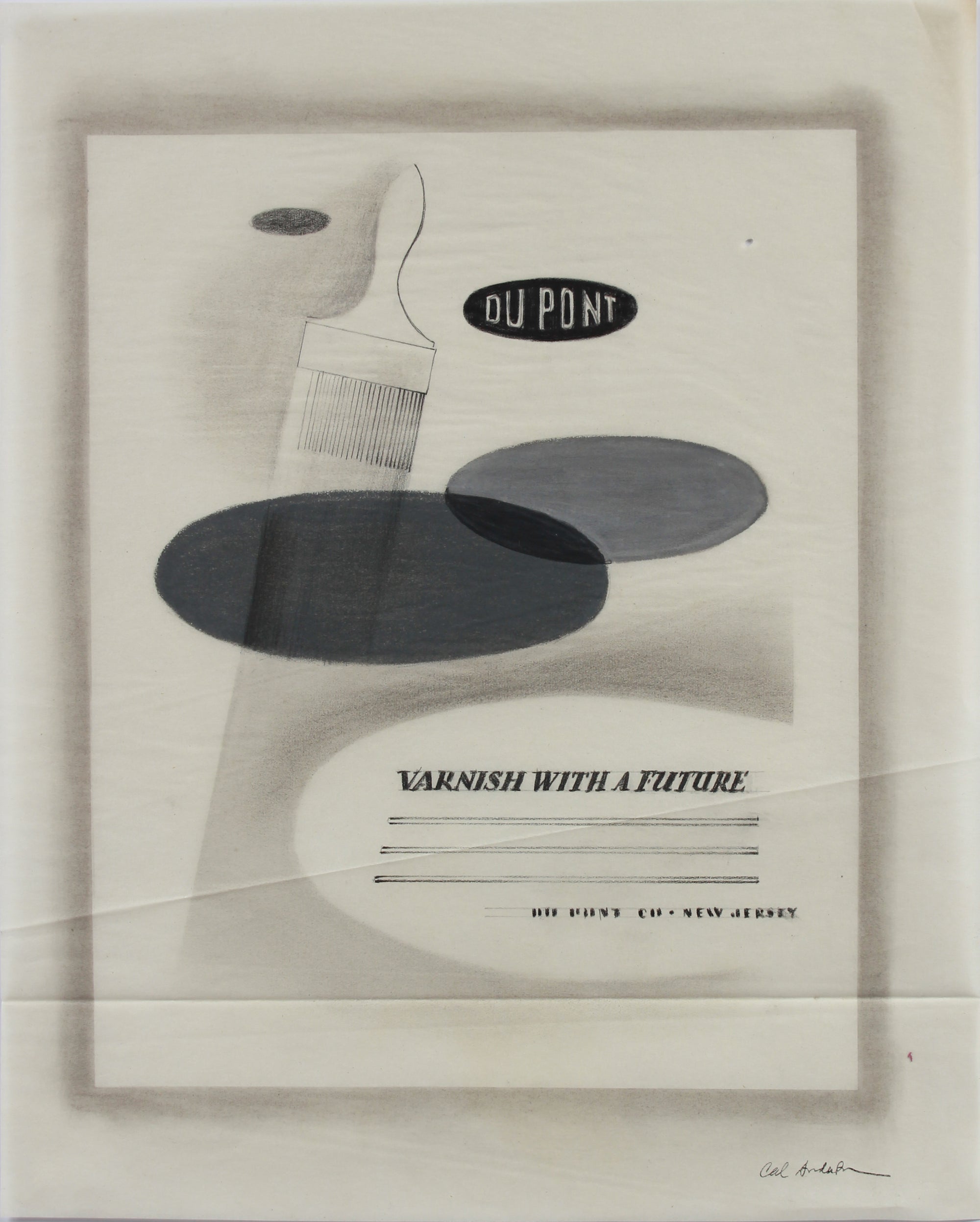 <i>DuPont Varnish</i> <br>Original Advertising Illustration <br>1950-60s Gouache, Charcoal & Pastel <br><br>#A9021