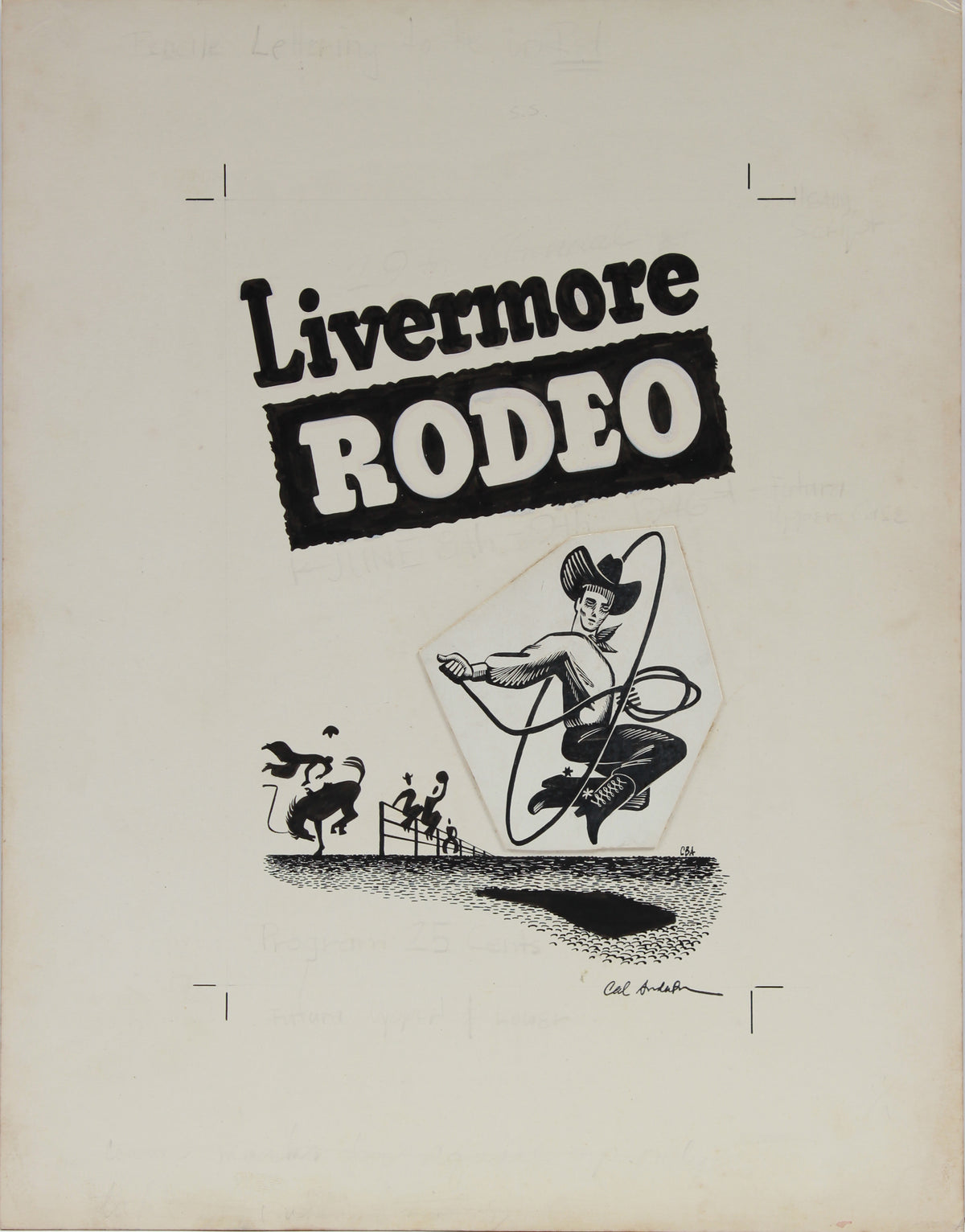 &lt;i&gt;Livermore RODEO&lt;/i&gt; &lt;br&gt;1950-60s Ink &amp; Gouache with Scratching Method &lt;br&gt;&lt;br&gt;#A9027