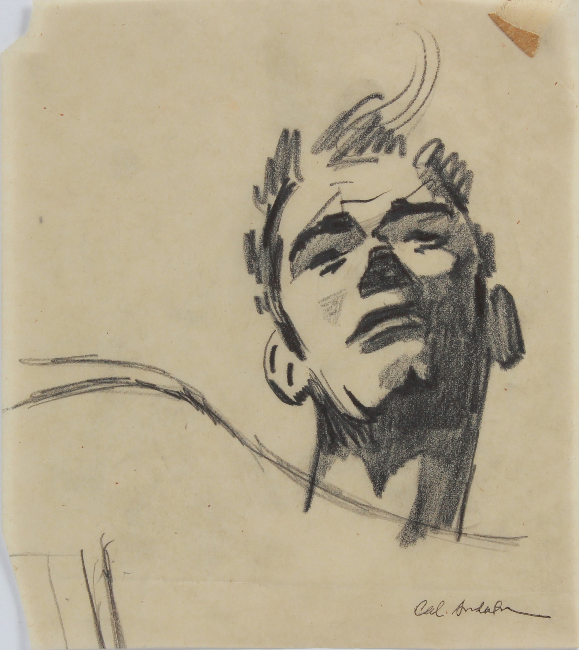 Modernist Male Portrait Study <br>1950-60s Graphite <br><br>#A9035