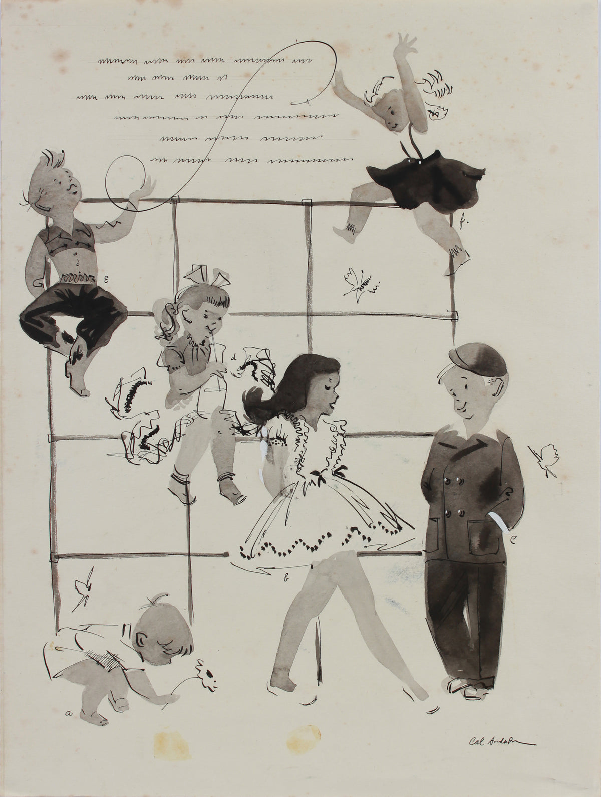 Children at Play Advertising Study &lt;br&gt;1950-60s Ink &lt;br&gt;&lt;br&gt;#A9037