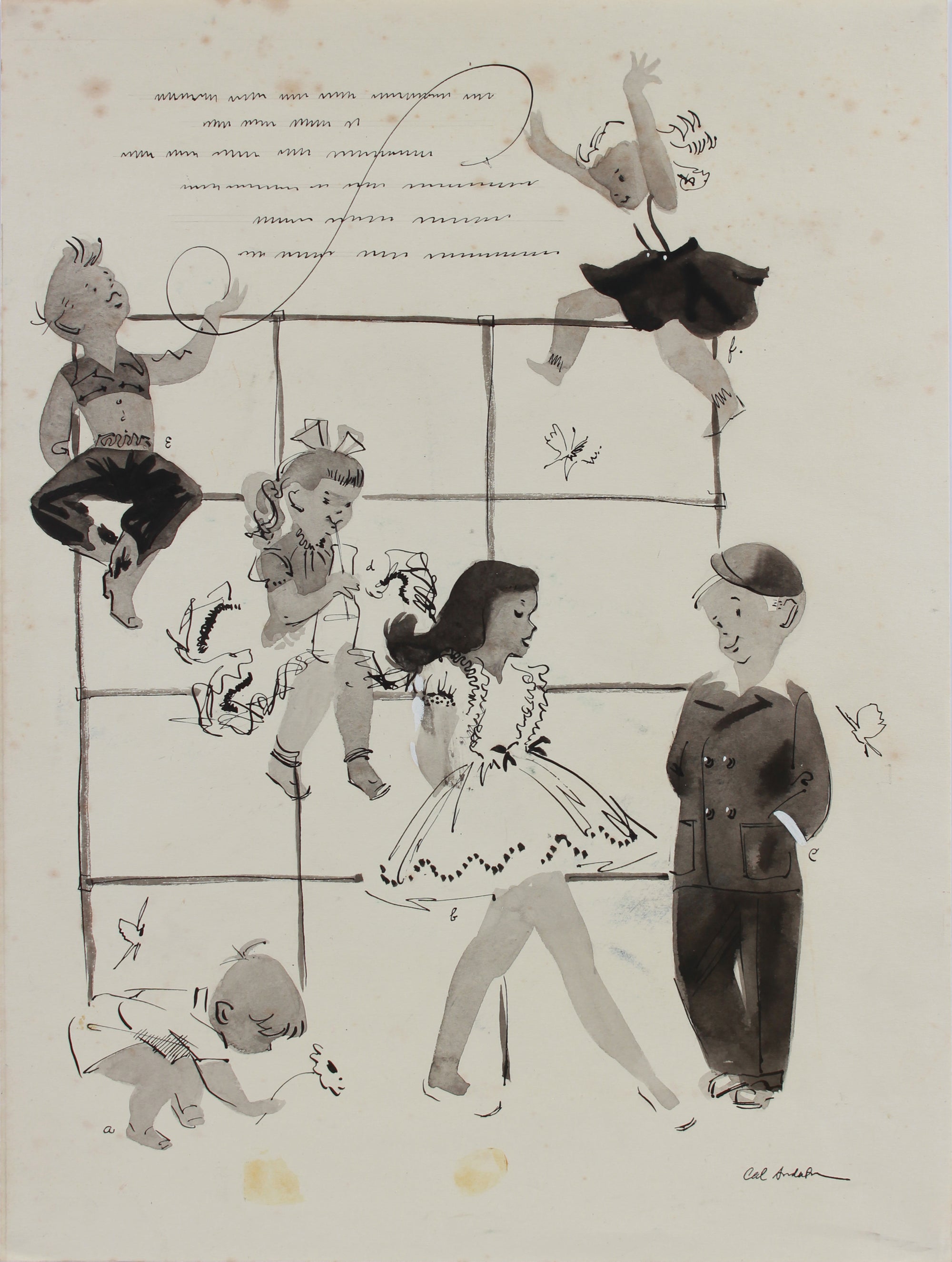 Children at Play Advertising Study <br>1950-60s Ink <br><br>#A9037