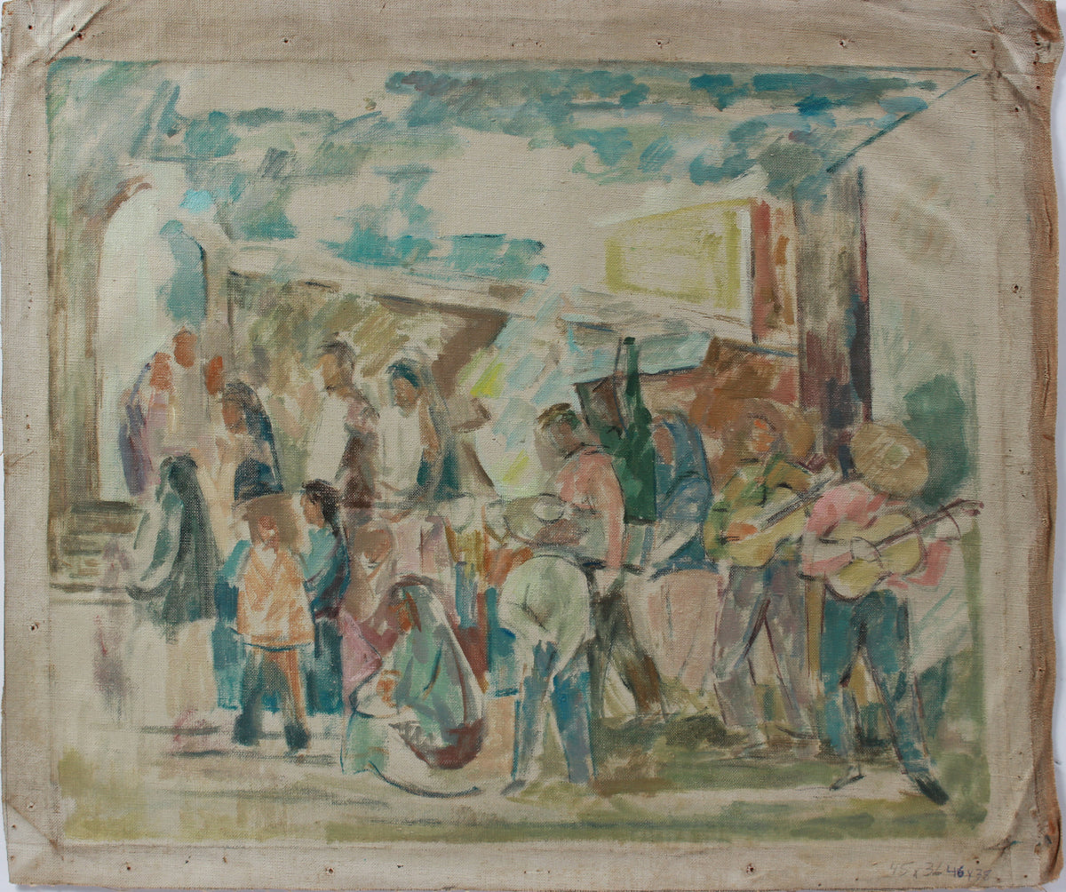 Muted Abstracted People Scene <br>1967 Oil <br><br>#A9144