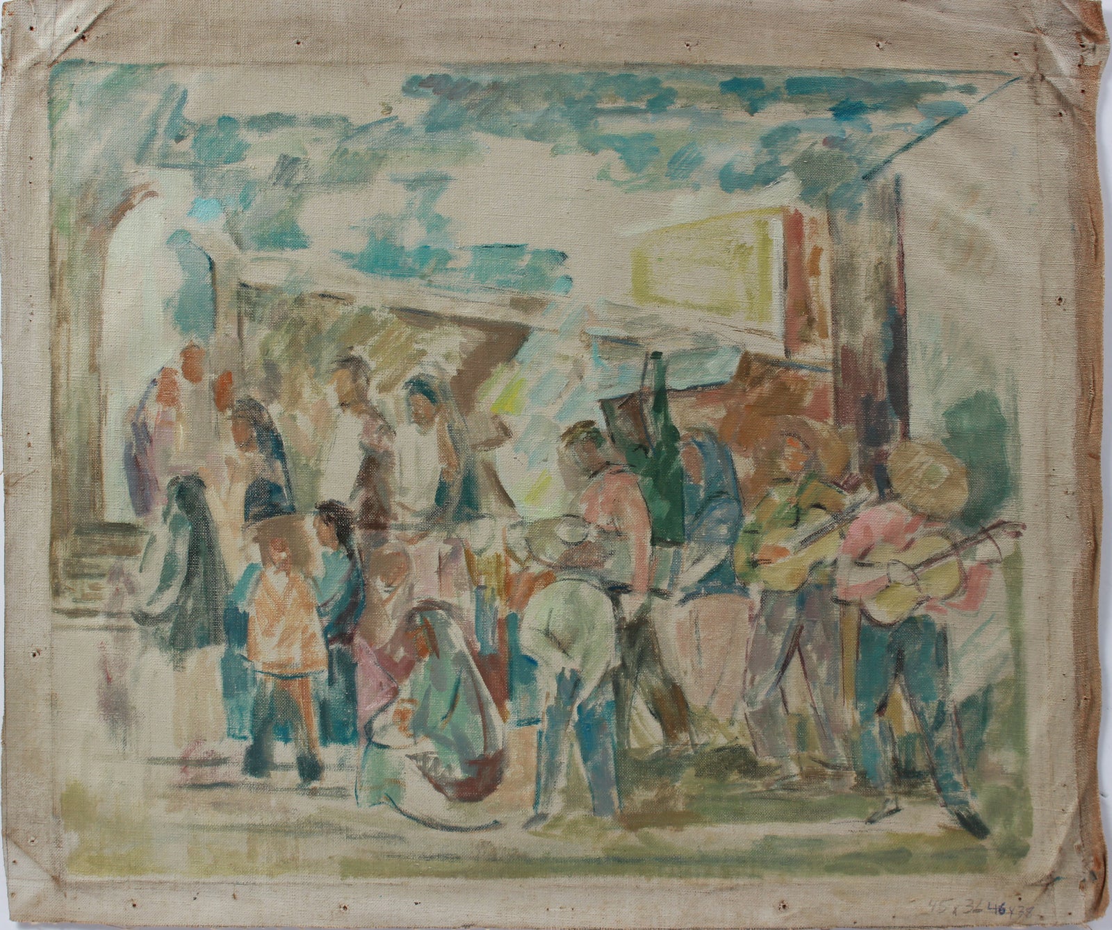 Muted Abstracted People Scene <br>1967 Oil <br><br>#A9144