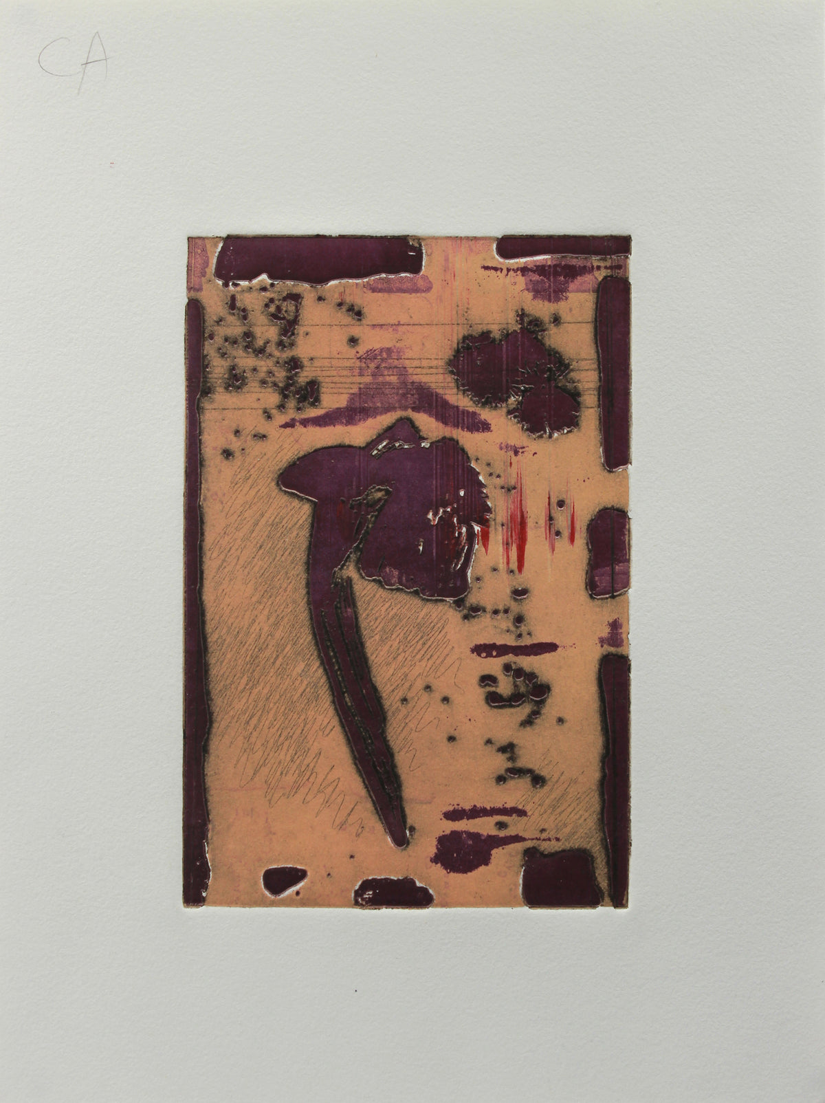 Orange & Plum Vintage Abstract <br>1990-2000s Etching <br><br>#A9228