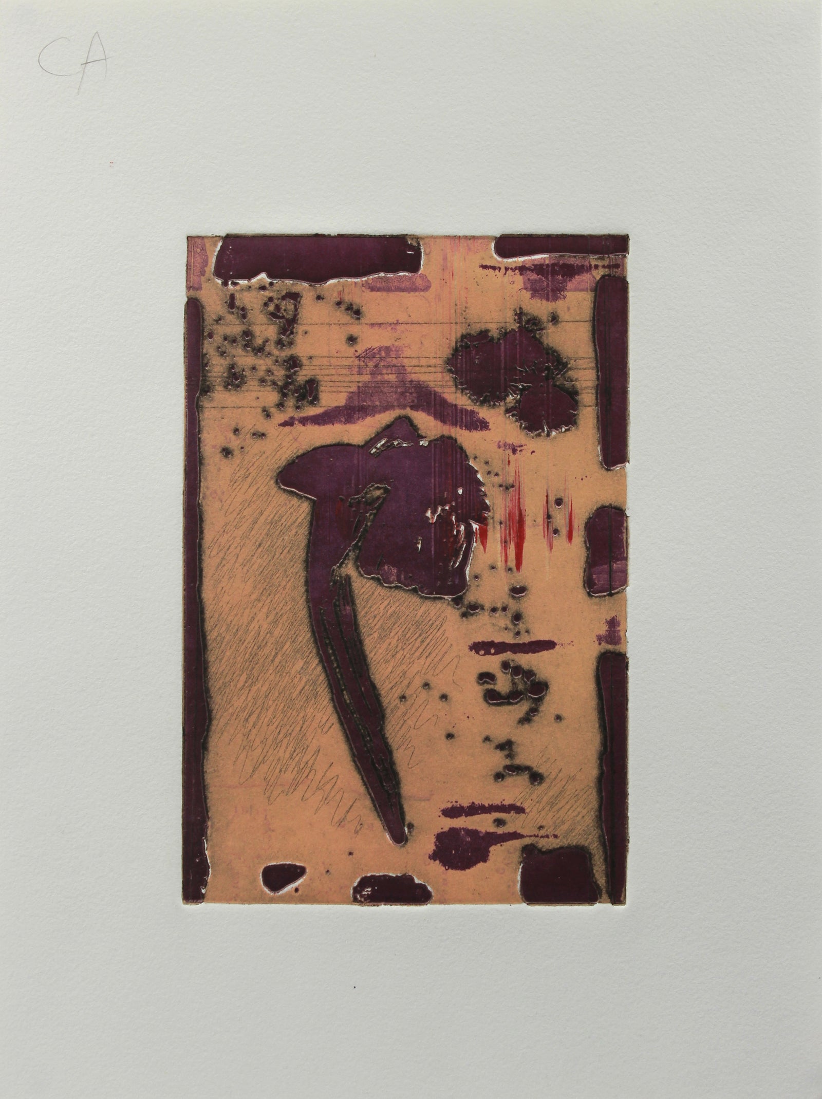 Orange & Plum Vintage Abstract <br>1990-2000s Etching <br><br>#A9228