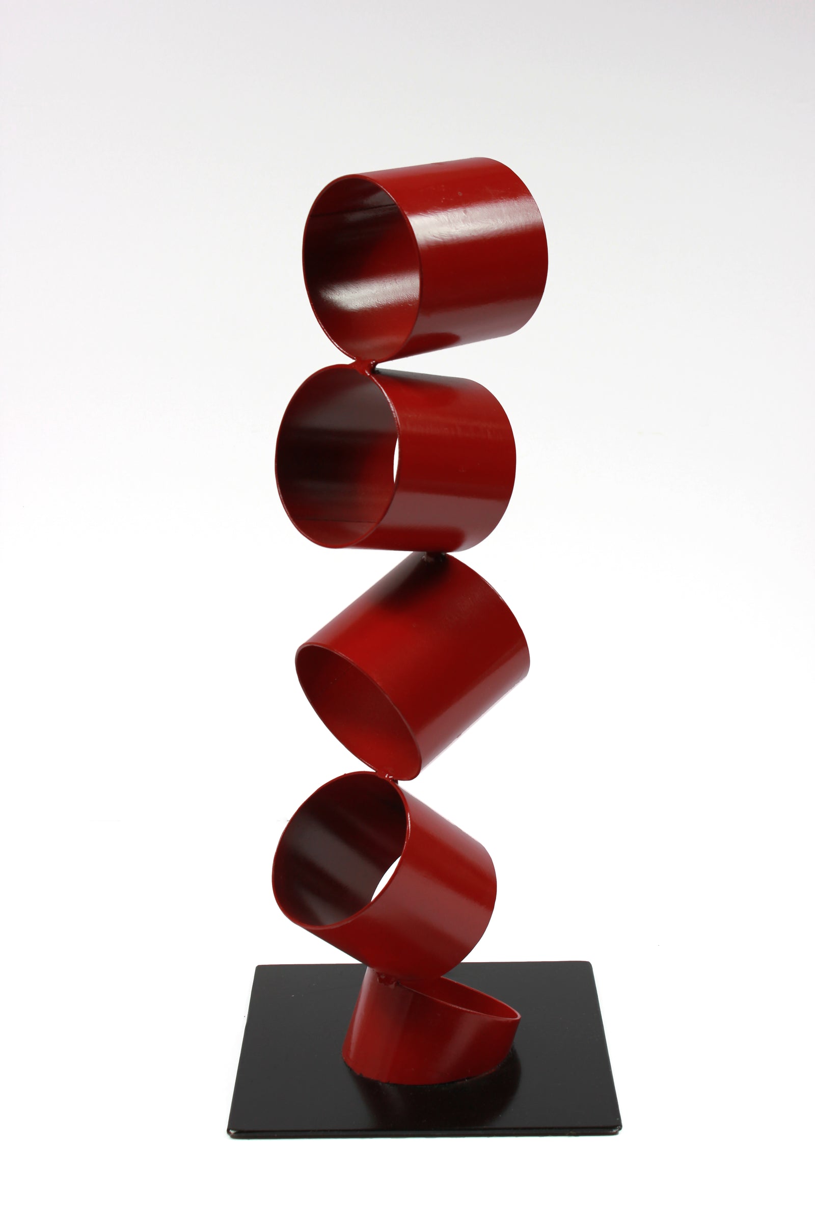 Six Red Rings in an Angled Stack <br>Multimedia Metal Sculpture <br><br>#A9336