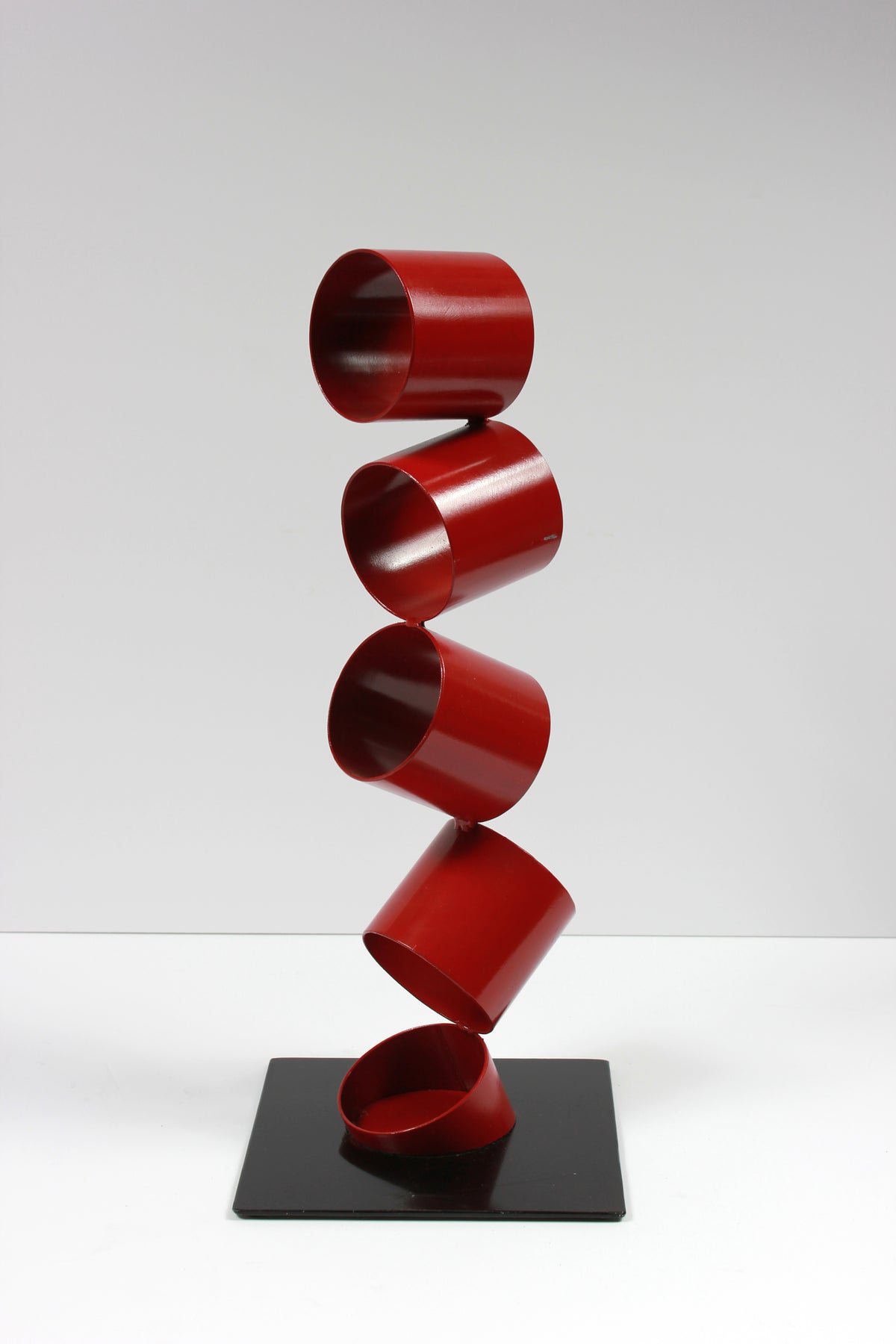 Six Red Rings in an Angled Stack <br>Multimedia Metal Sculpture <br><br>#A9336