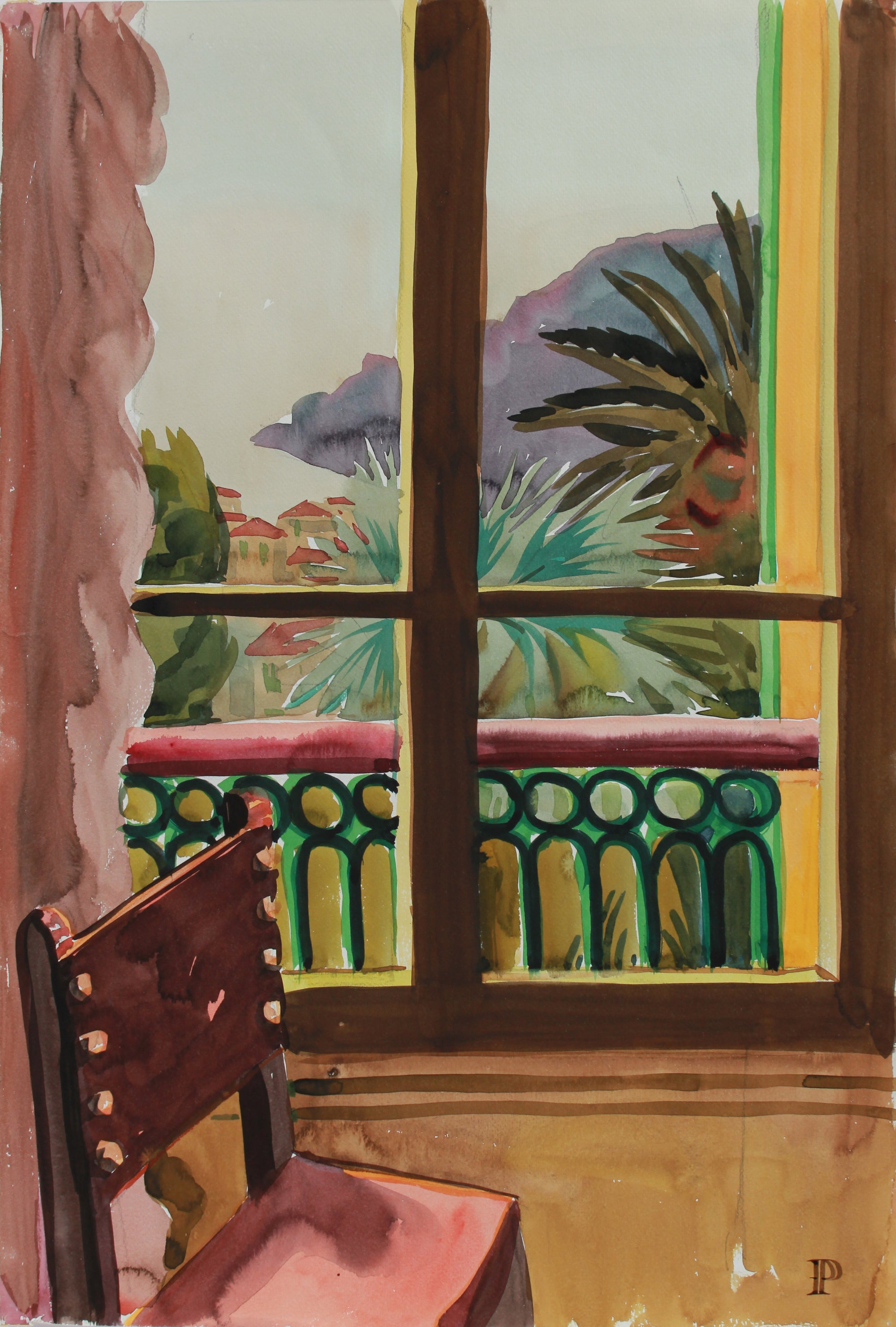 <i>Villefranche, By The Window</i> <br>1965 Watercolor & Graphite <br><br>#A9374
