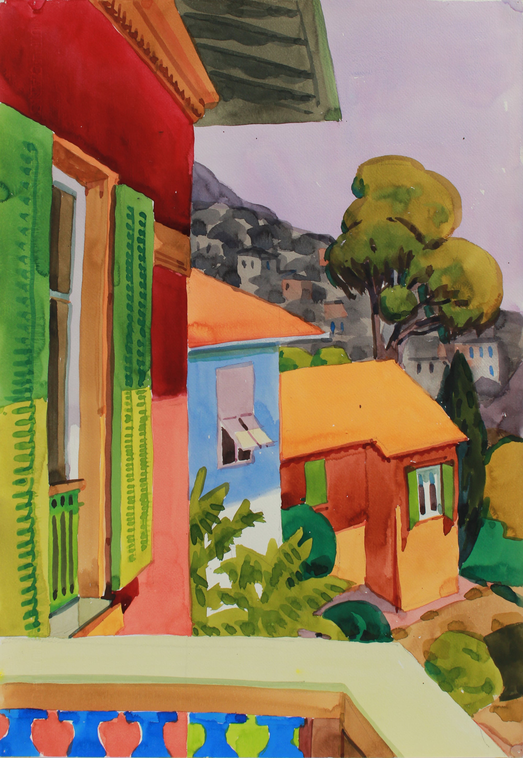 <i>Balcony View</i> <br>1965 Watercolor & Graphite <br><br>#A9375