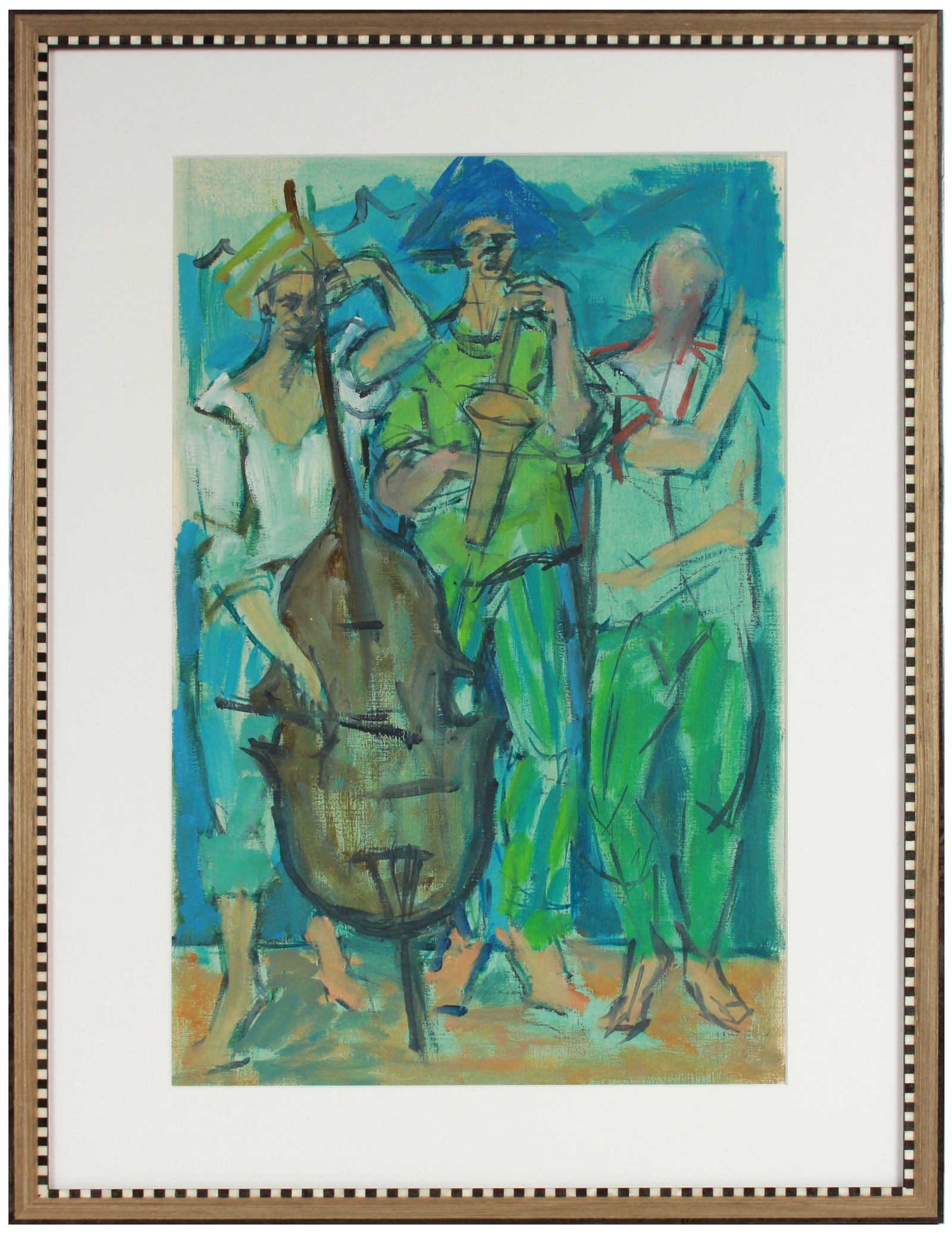 Modernist Jazz Band <br>1970s Oil on Paper <br><br>#A9392