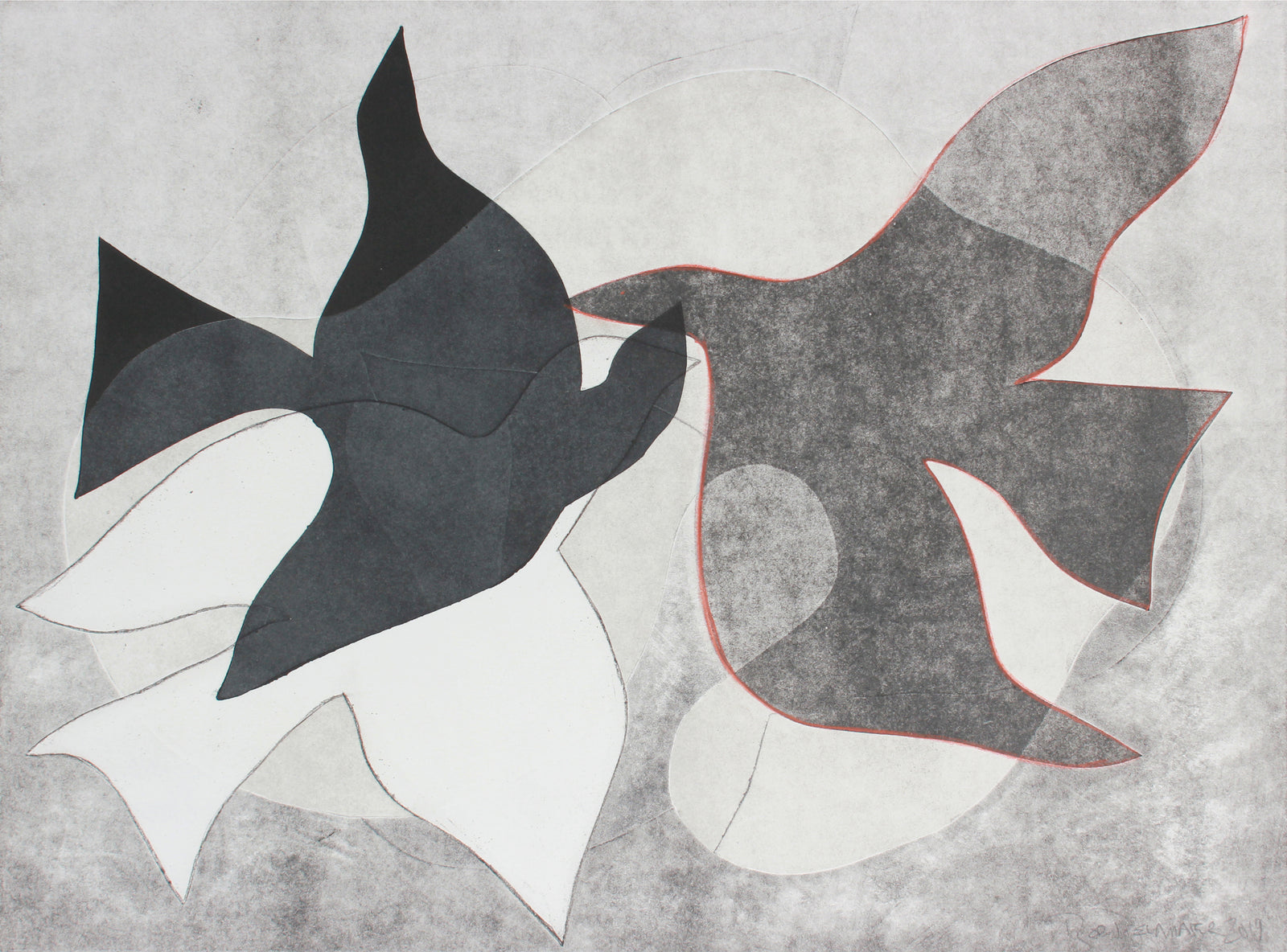 <i>Braques Birds I</i> <br>2019 Mixed Media Monotype <br><br>#A9396