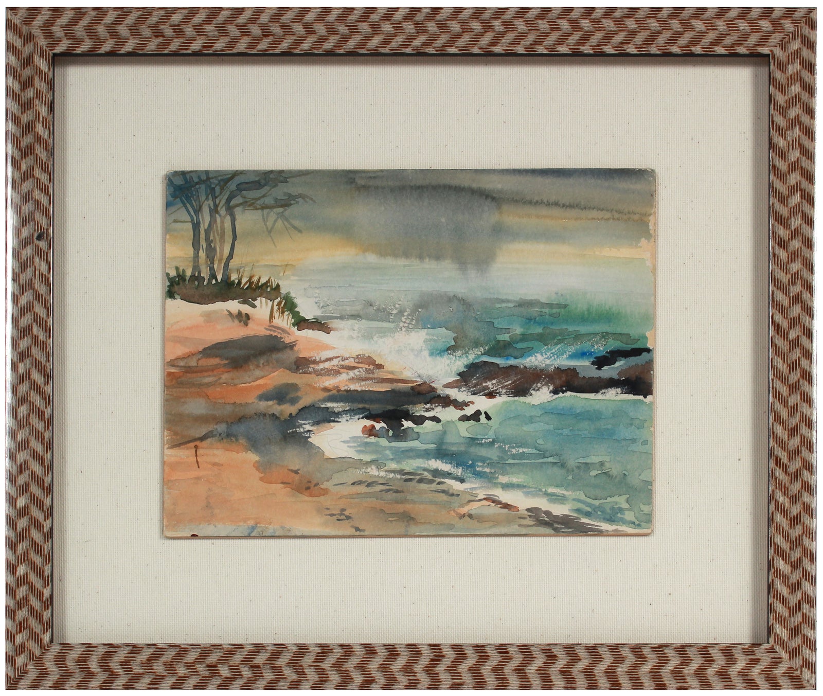 Abstracted Stormy Coastal Scene <br>Mid Century Watercolor & Graphite <br><br>#A9410