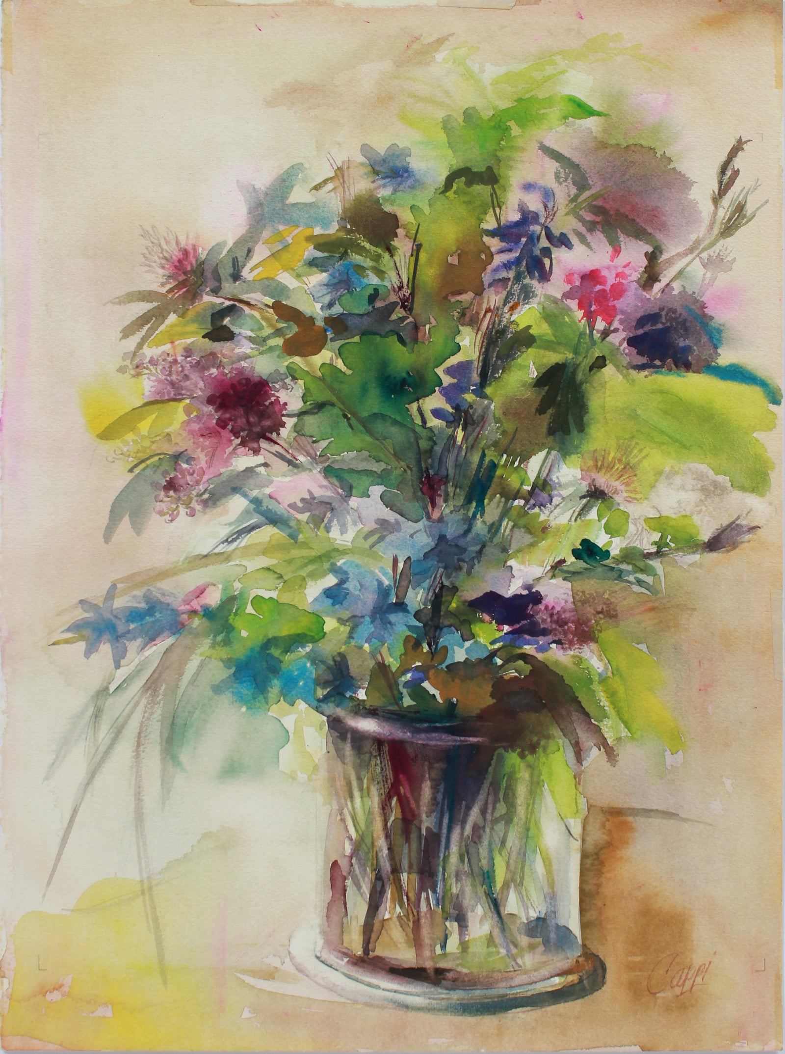 Colorful Floral Still Life <br>1960s Gouache<br><br>#A9453