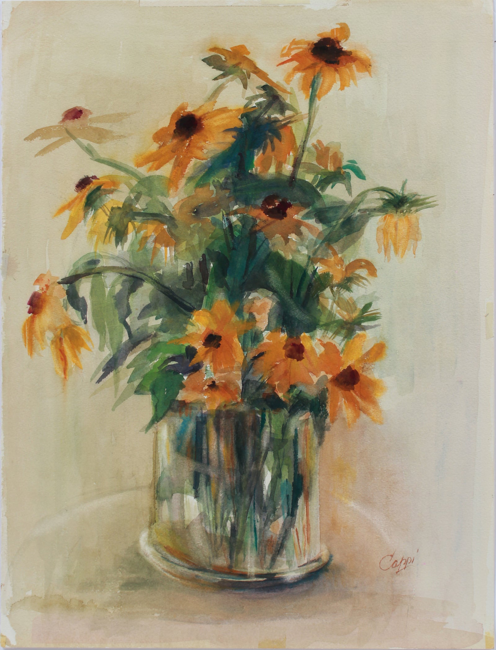 Sunny Daisy Still Life<br>1970s Gouache <br><br>#A9454