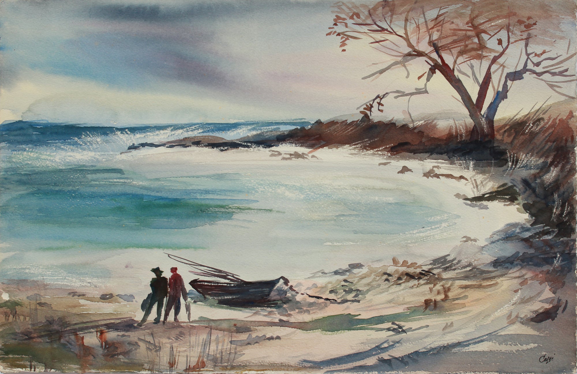 <i>Beach</i>, Westport, CT <br><br>1980s Watercolor <br><br>#A9469