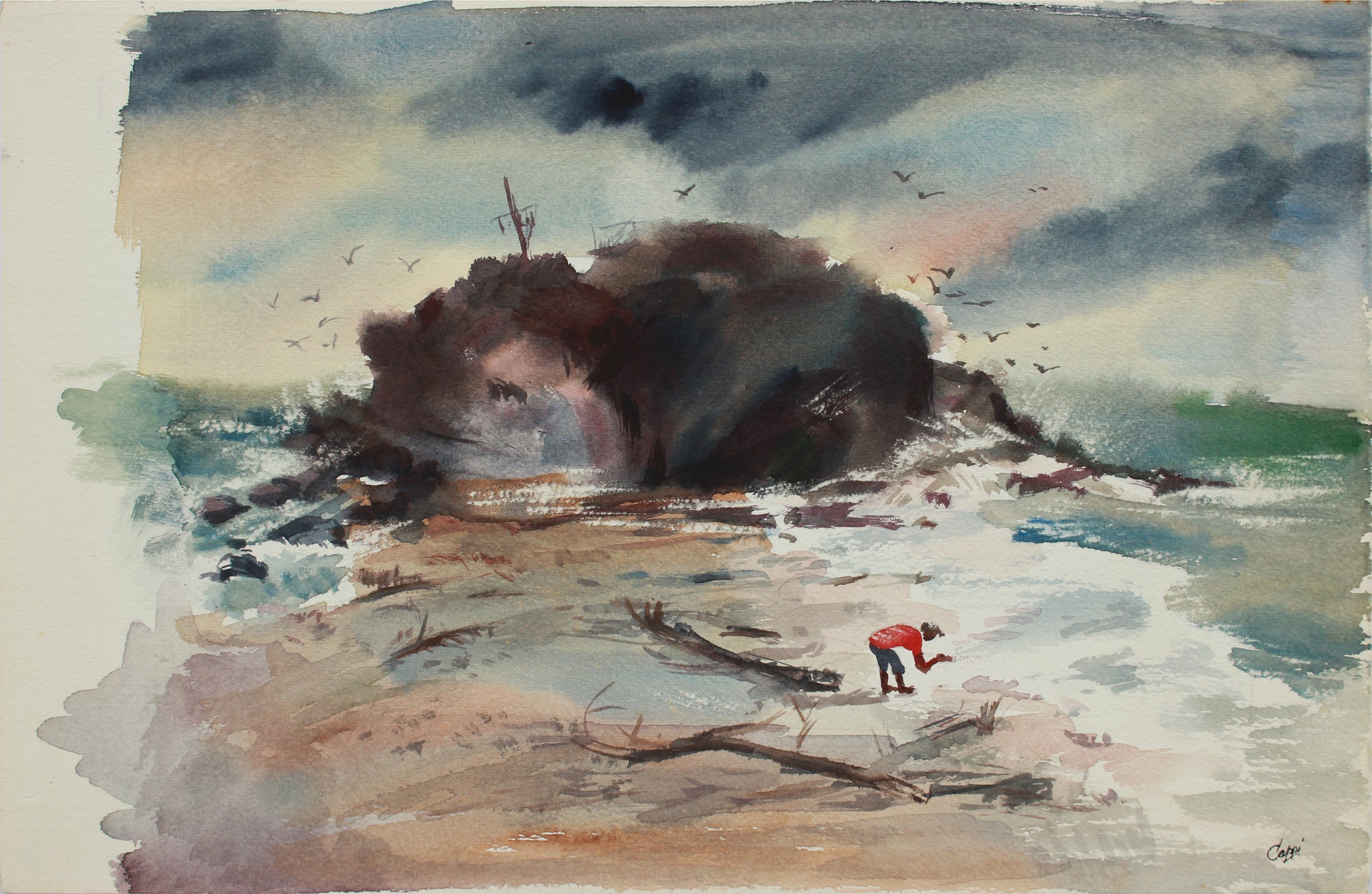<i>Beach</i>, Westport, CT <br><br>1980s Watercolor <br><br>#A9470