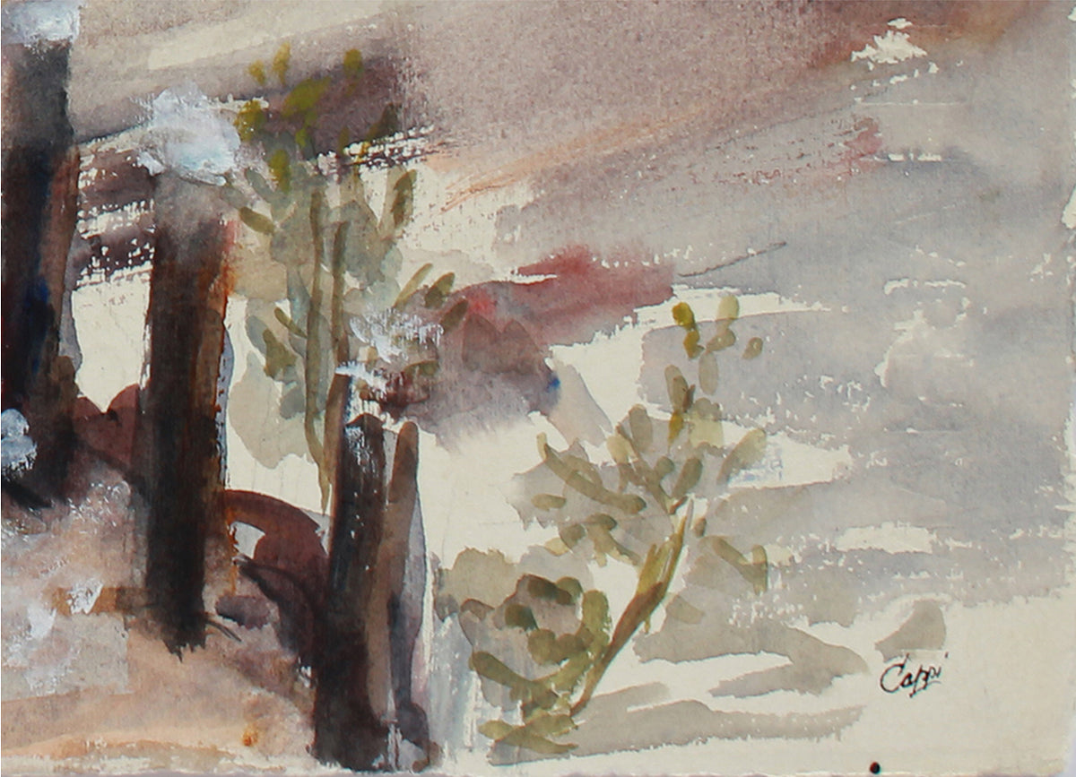 Abstracted New England Landscape <br>1970s Watercolor & Graphite <br><br>#A9472