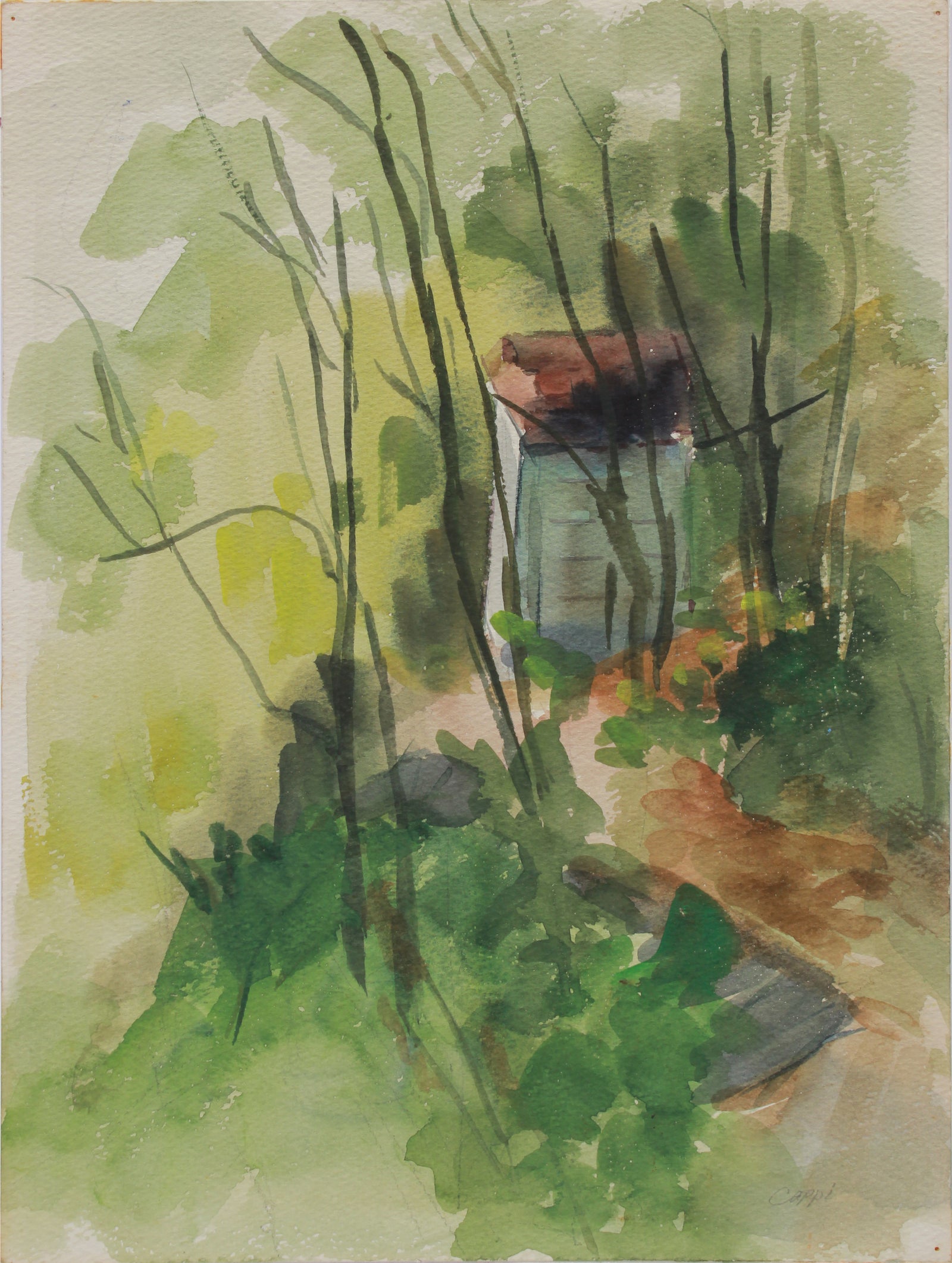 Chicken-Coop, Comehaut <br>1960s Watercolor & Graphite <br><br>#A9477