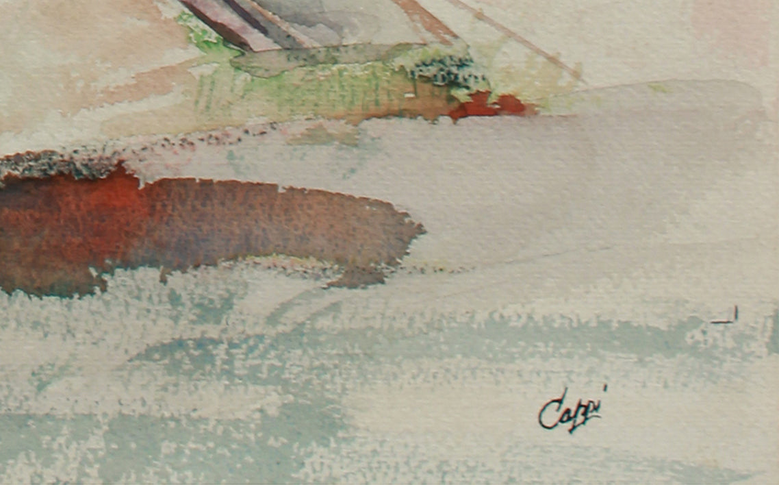 Quiet Mexican Village Landscape <br>1960-80s Watercolor <br><br>#A9479