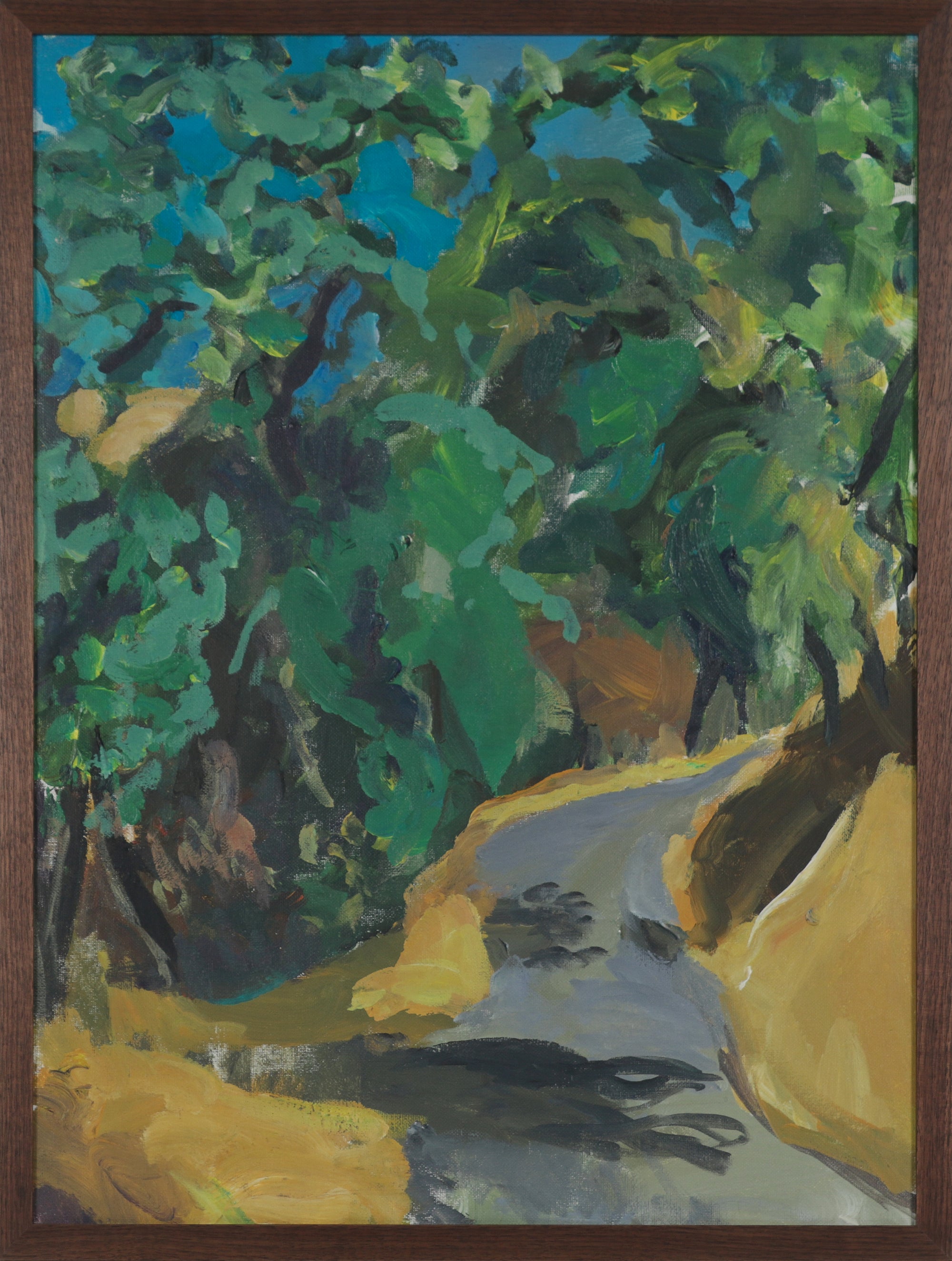 Expressionist Tree Lined Road <br>Late 20th Century Oil <br><br>#A9517