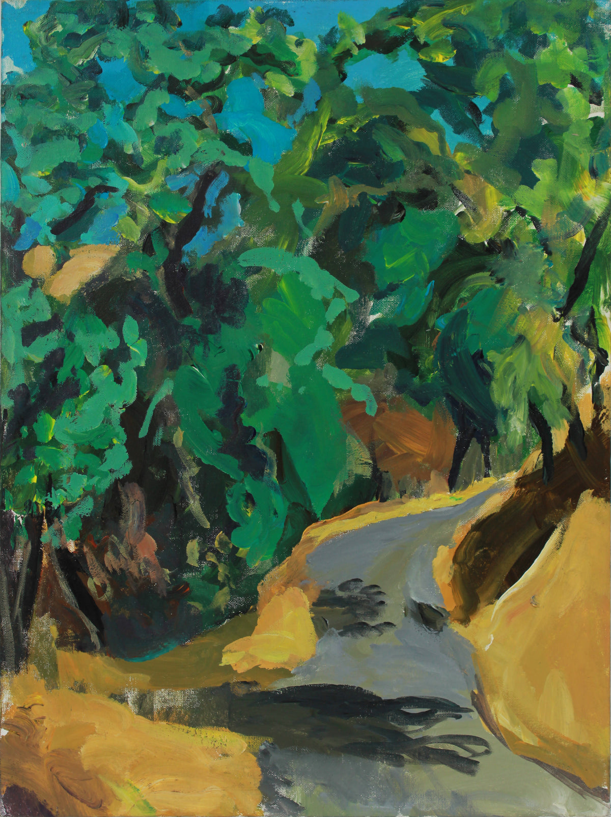 Expressionist Tree Lined Road <br>Late 20th Century Oil <br><br>#A9517