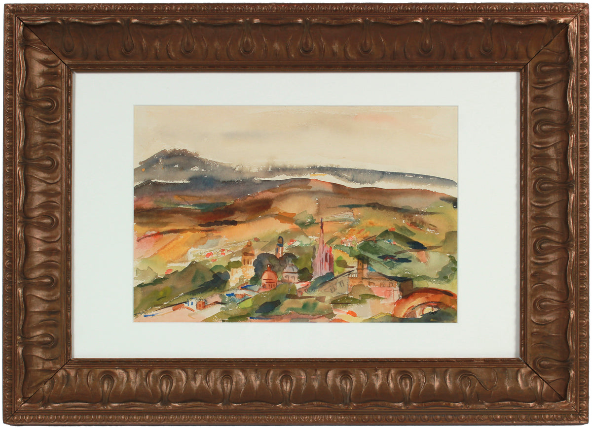 Dreamy Abstracted Landscape with Village &lt;br&gt;20th Century Watercolor &lt;br&gt;&lt;br&gt;#A9555