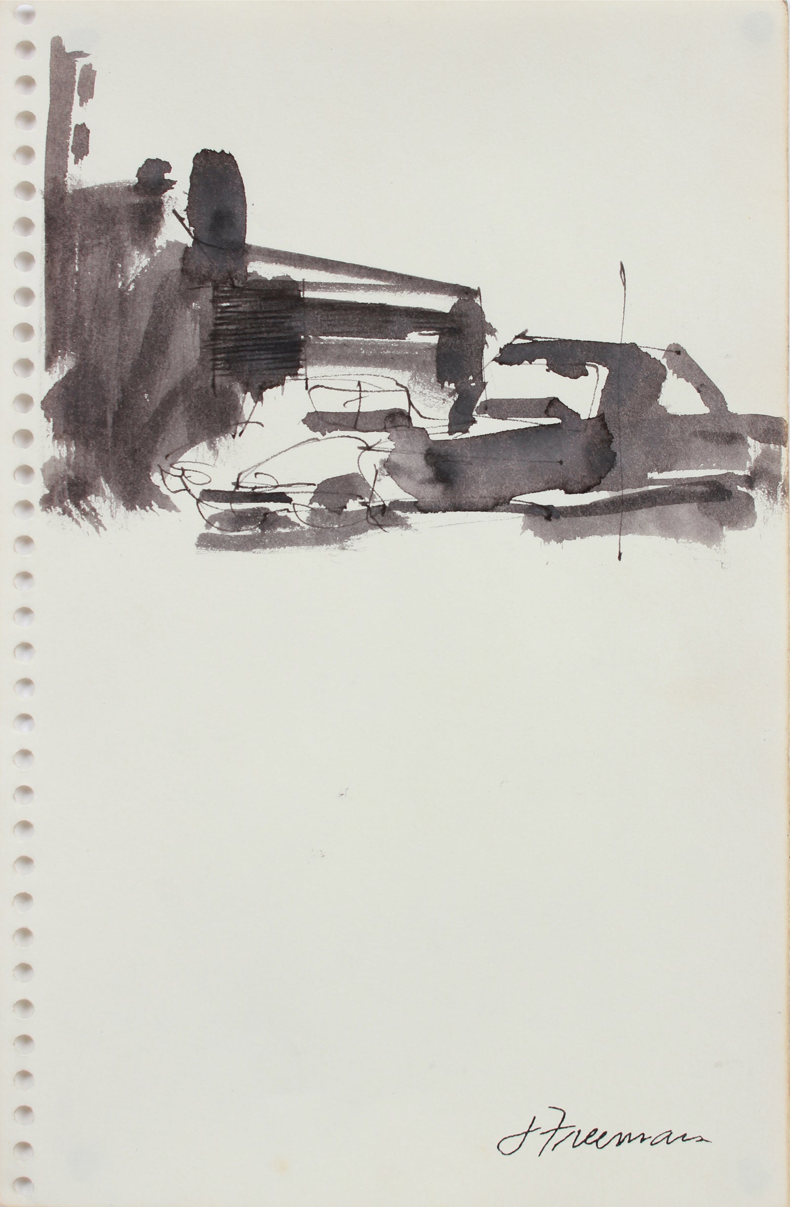 Abstracted San Francisco Sketch with Car <br>1976 Ink <br><br>#A9600